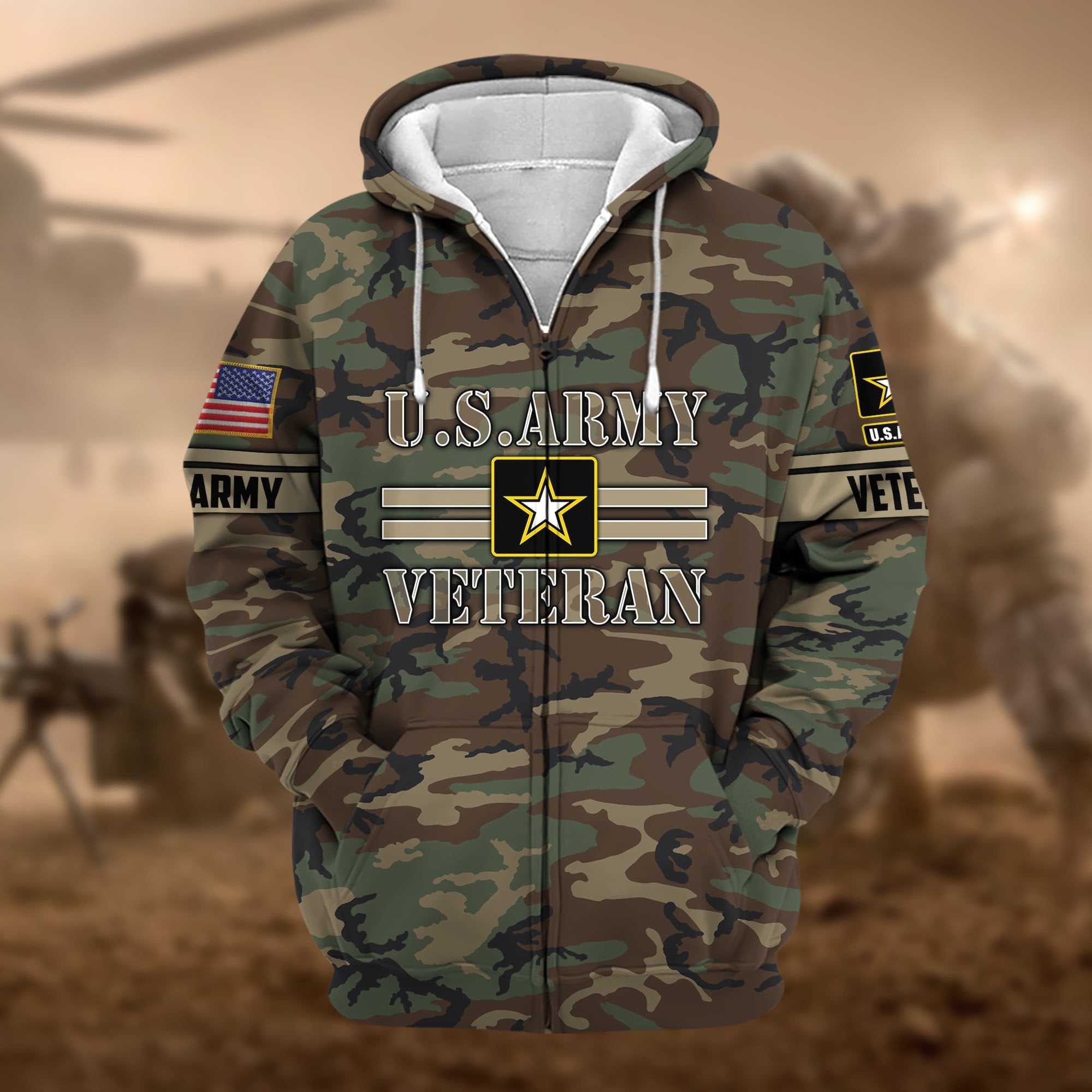 Premium Camo Soldiers US Veteran Zip Hoodie APVC220803