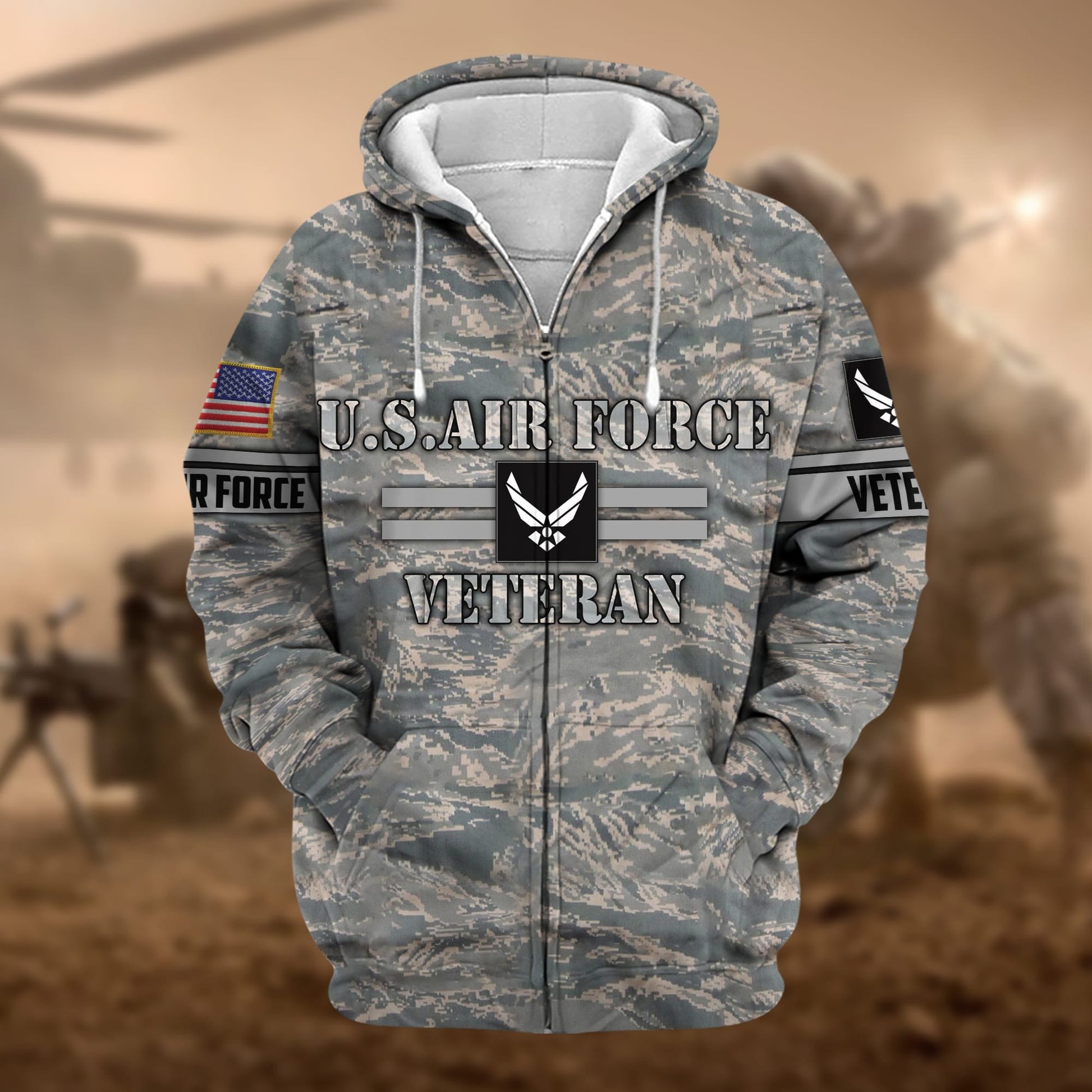 Premium Camo Soldiers US Veteran Zip Hoodie APVC220803