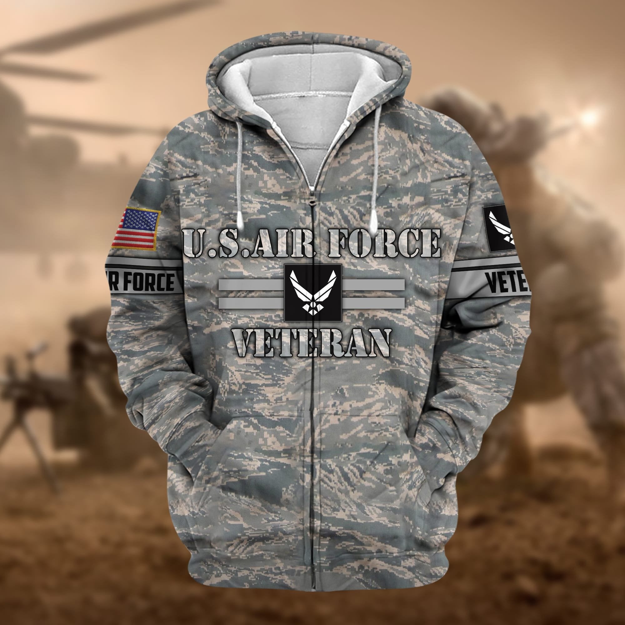 Premium Camo Soldiers US Veteran Zip Hoodie APVC220803