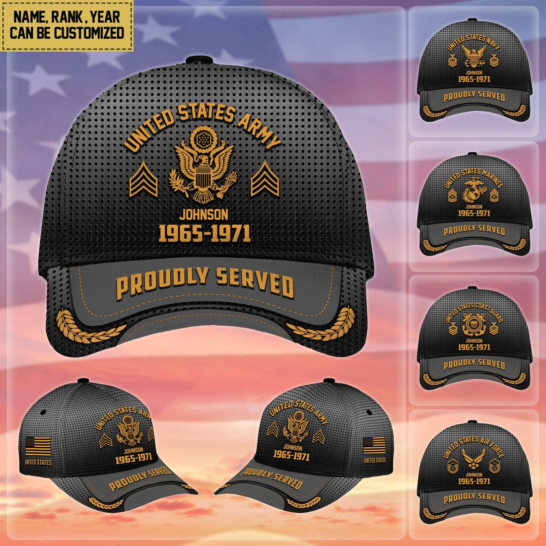 Premium Custom Name Rank And Year US Veteran Cap APVC160801