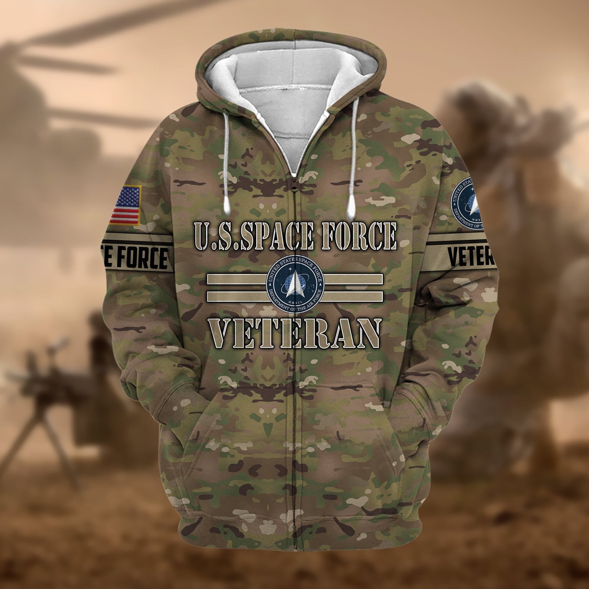 Premium Camo Soldiers US Veteran Zip Hoodie APVC220803