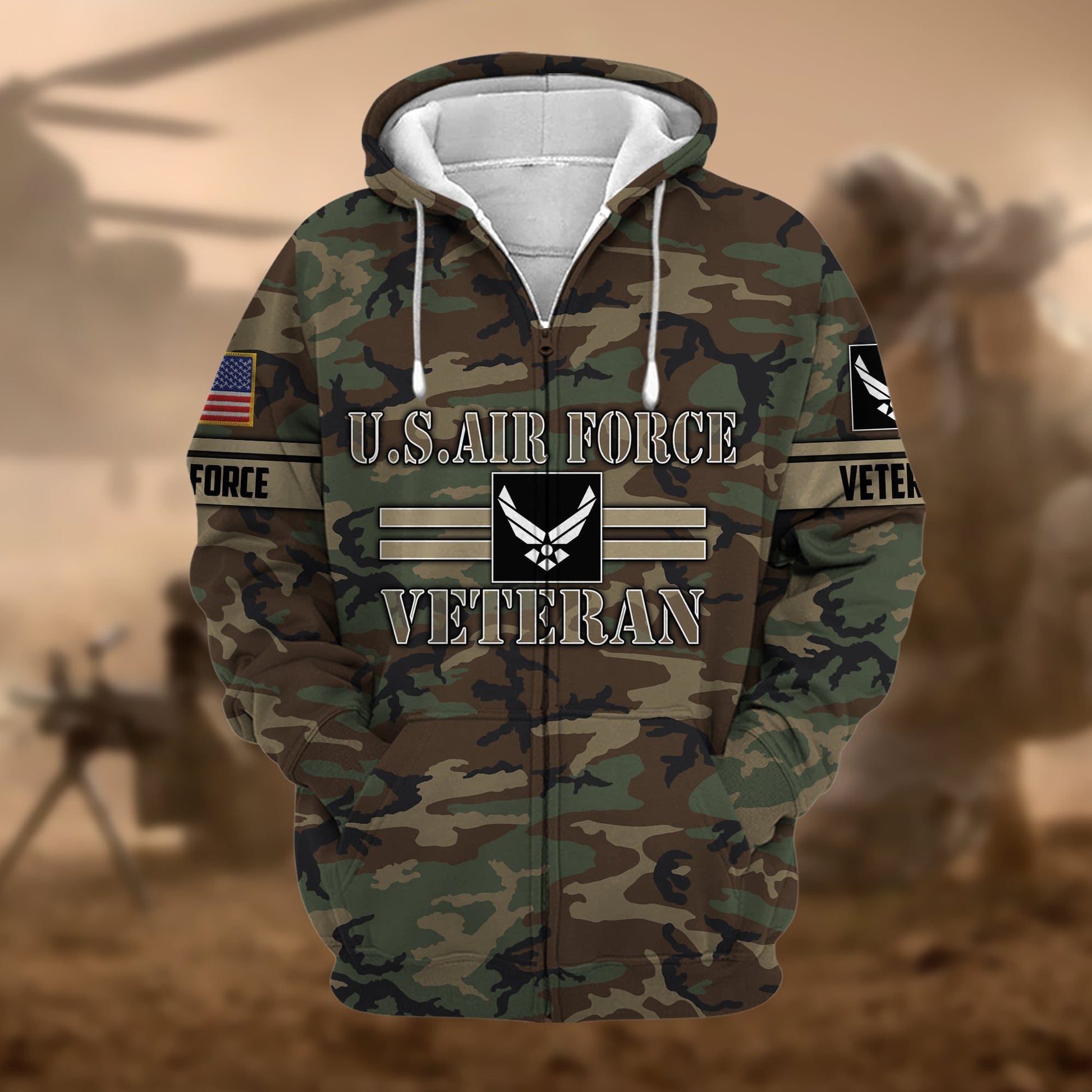 Premium Camo Soldiers US Veteran Zip Hoodie APVC220803