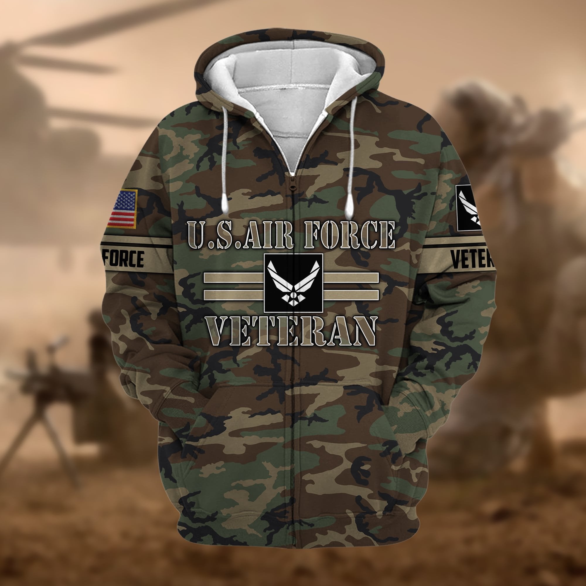 Premium Camo Soldiers US Veteran Zip Hoodie APVC220803