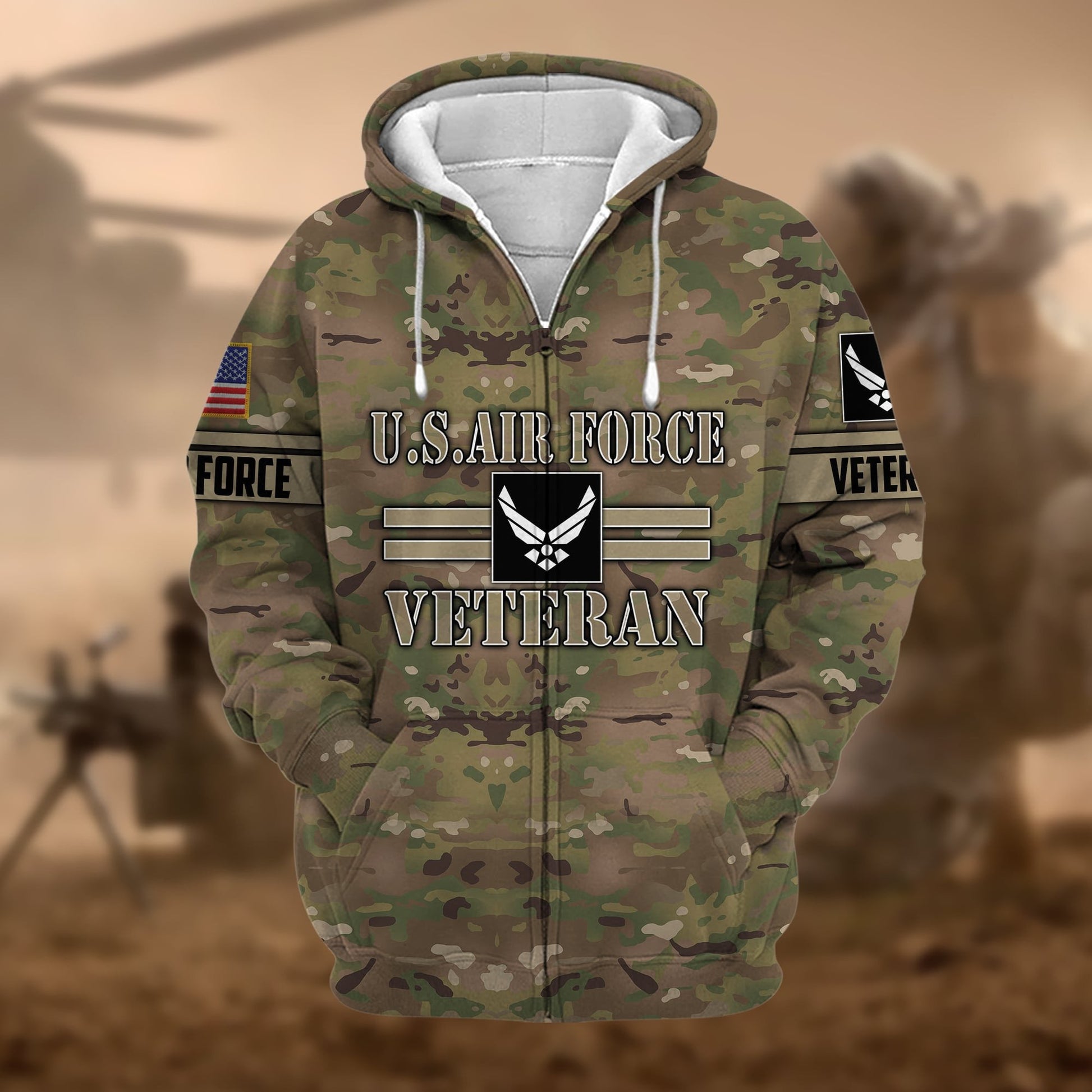 Premium Camo Soldiers US Veteran Zip Hoodie APVC220803
