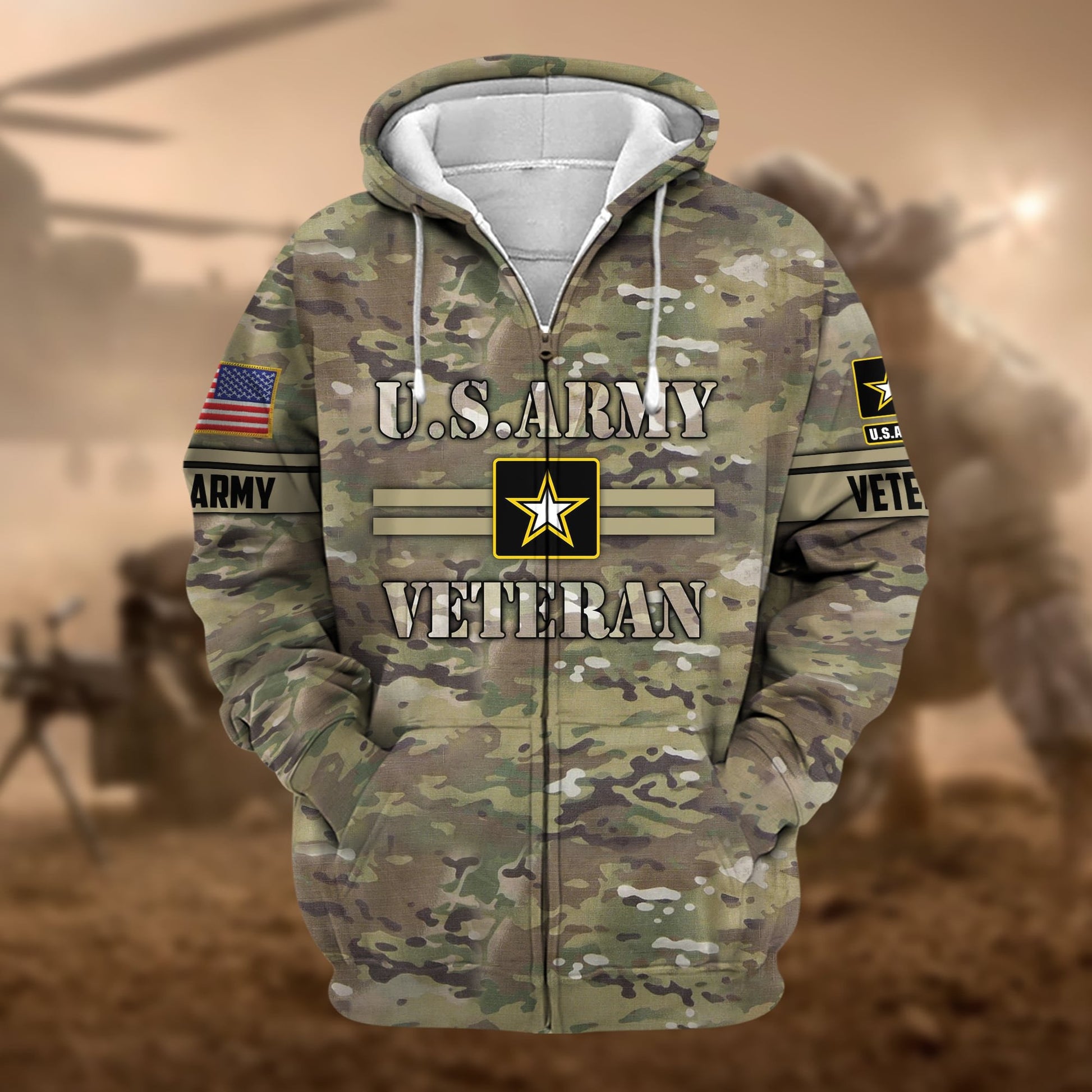 Premium Camo Soldiers US Veteran Zip Hoodie APVC220803