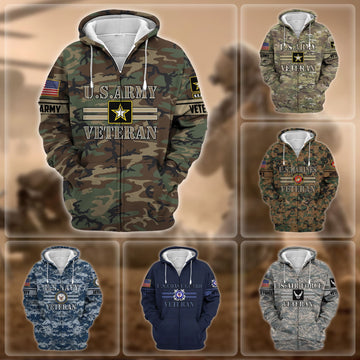 Premium Camo Soldiers US Veteran Zip Hoodie APVC220803