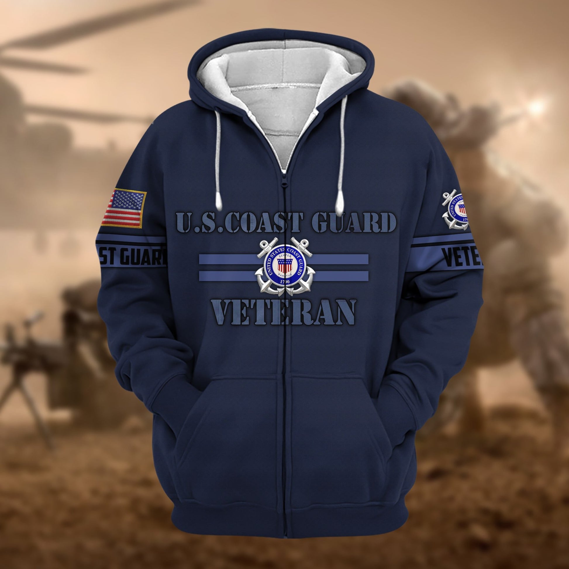 Premium Camo Soldiers US Veteran Zip Hoodie APVC220803