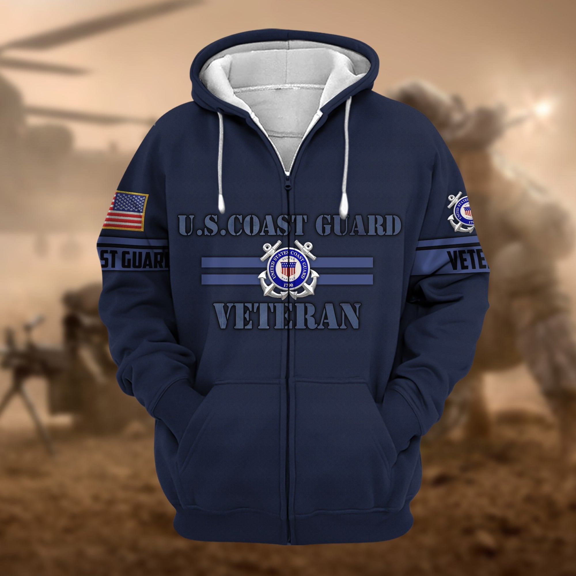 Premium Camo Soldiers US Veteran Zip Hoodie APVC220803