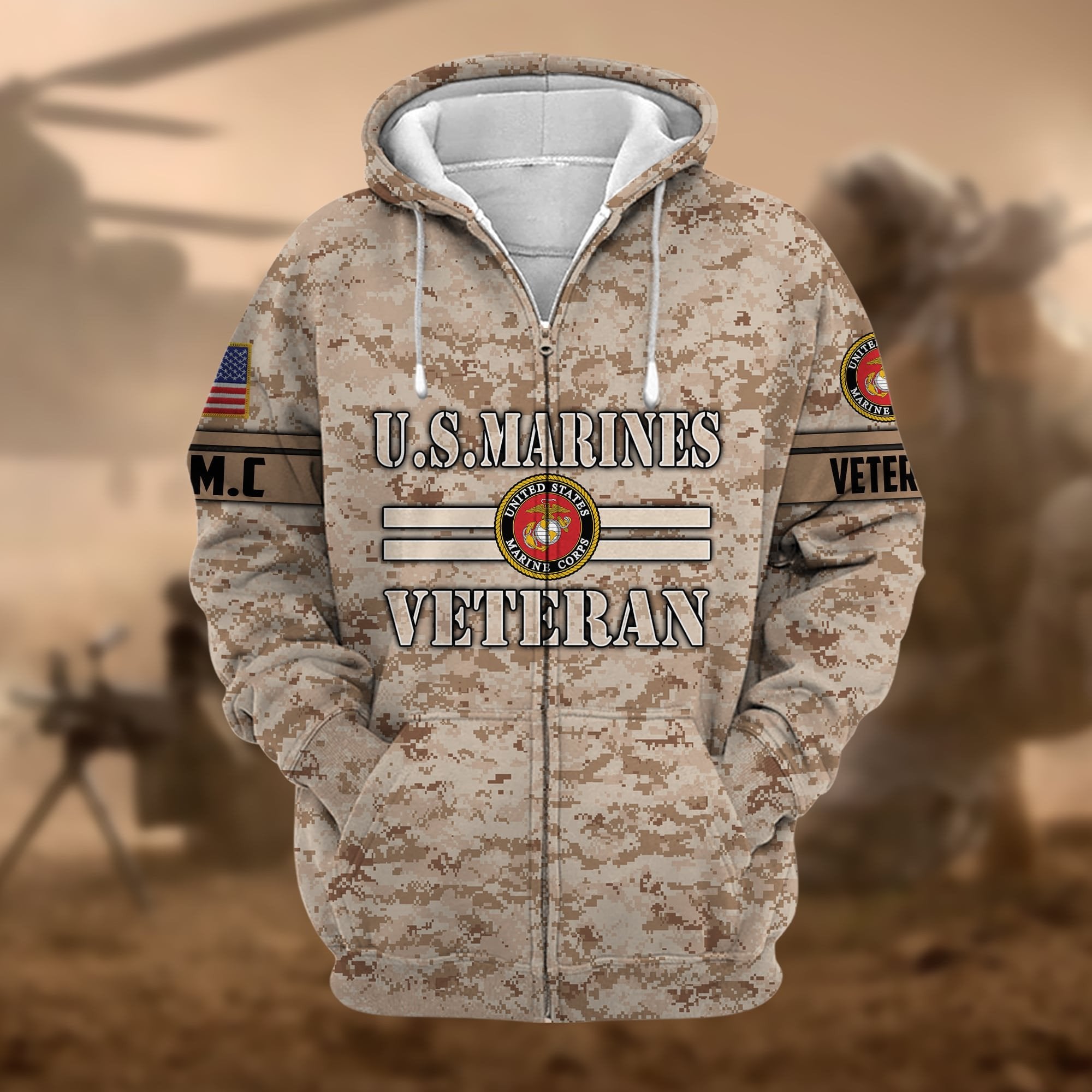 Premium Camo Soldiers US Veteran Zip Hoodie APVC220803