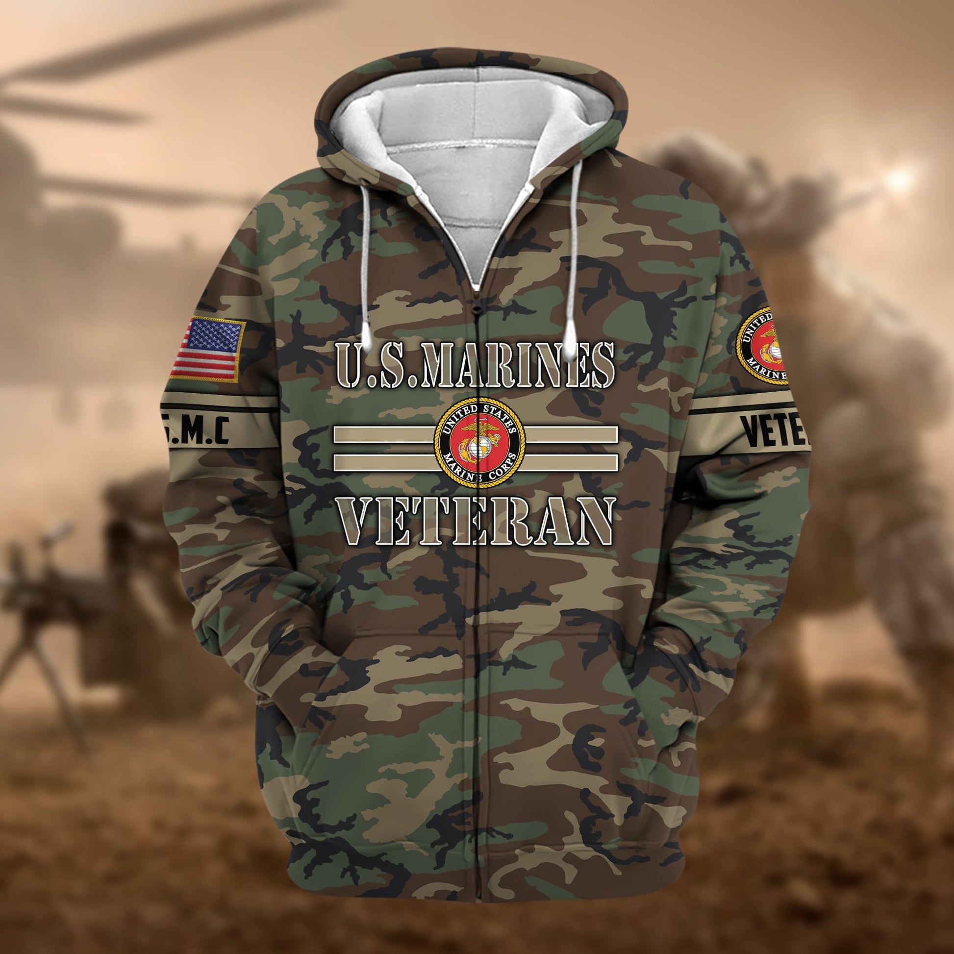 Premium Camo Soldiers US Veteran Zip Hoodie APVC220803