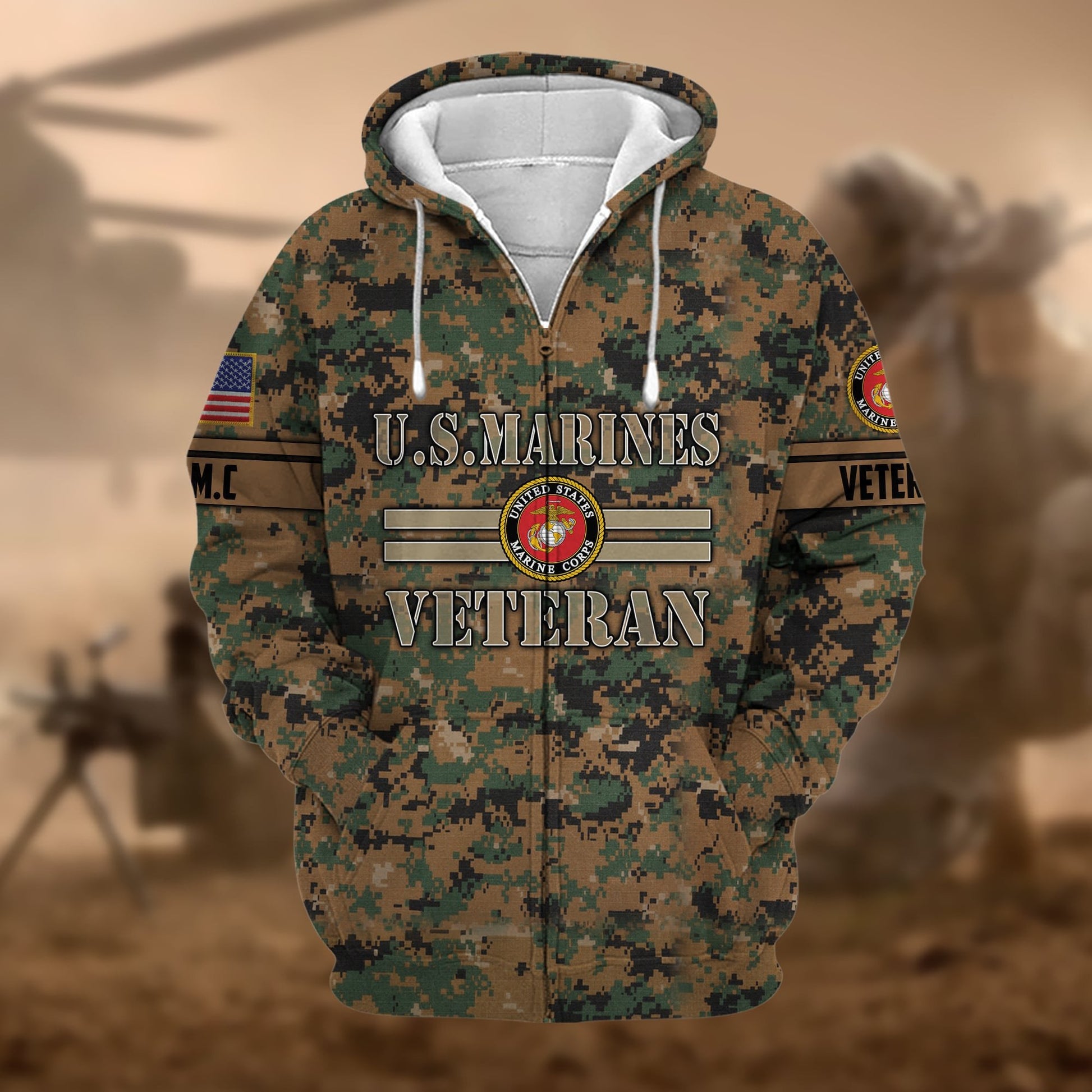 Premium Camo Soldiers US Veteran Zip Hoodie APVC220803