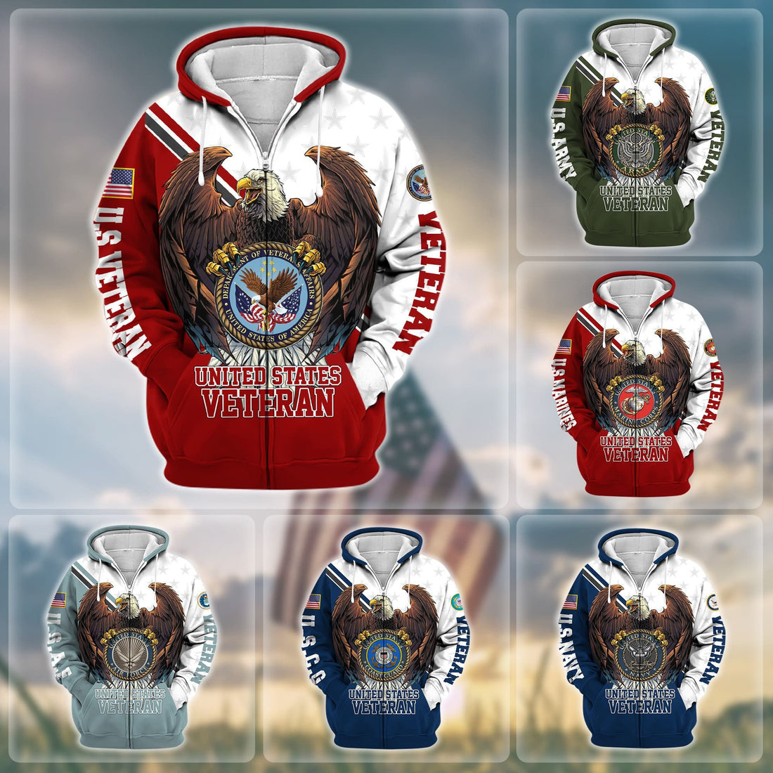 Premium Eagle US Veteran Zip Hoodie APVC140803