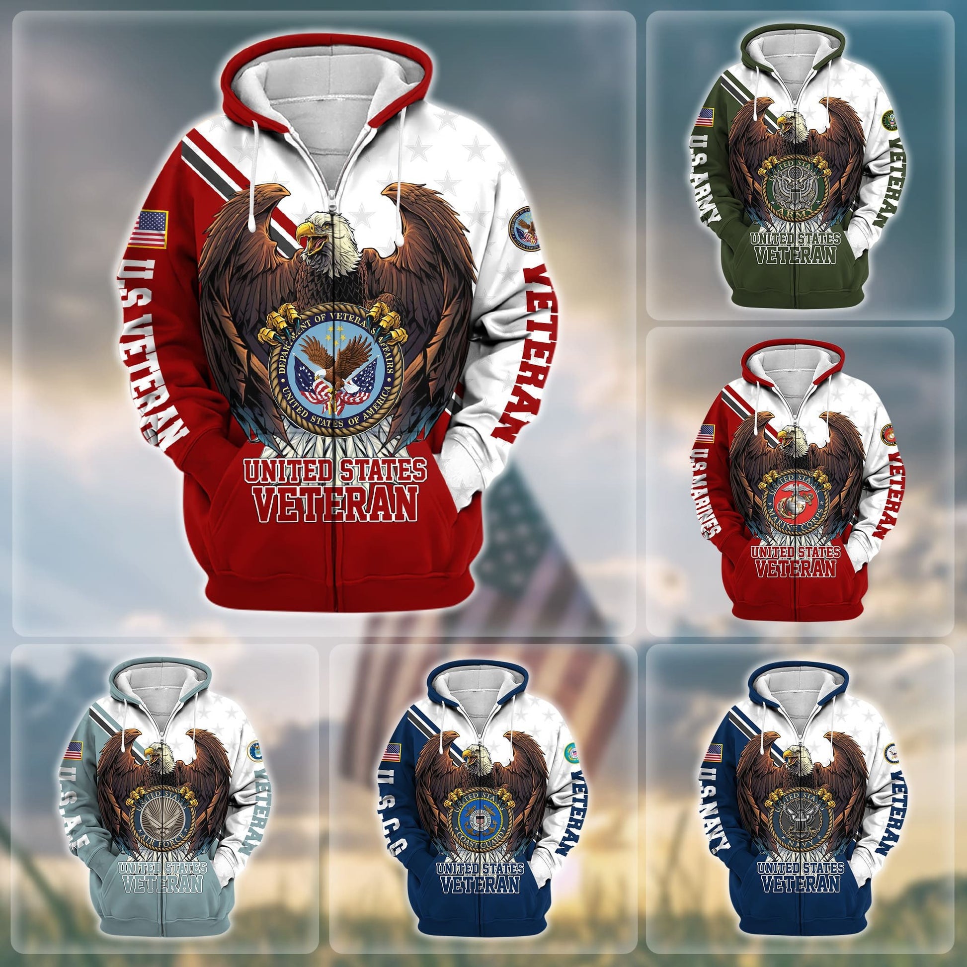 Premium Eagle US Veteran Zip Hoodie APVC140803