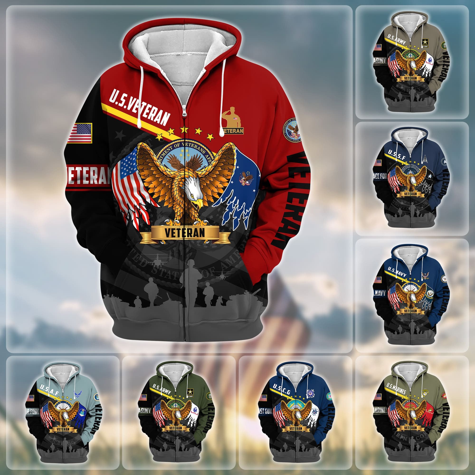 Premium Proudly Served US Veteran Zip Hoodie APVC140802