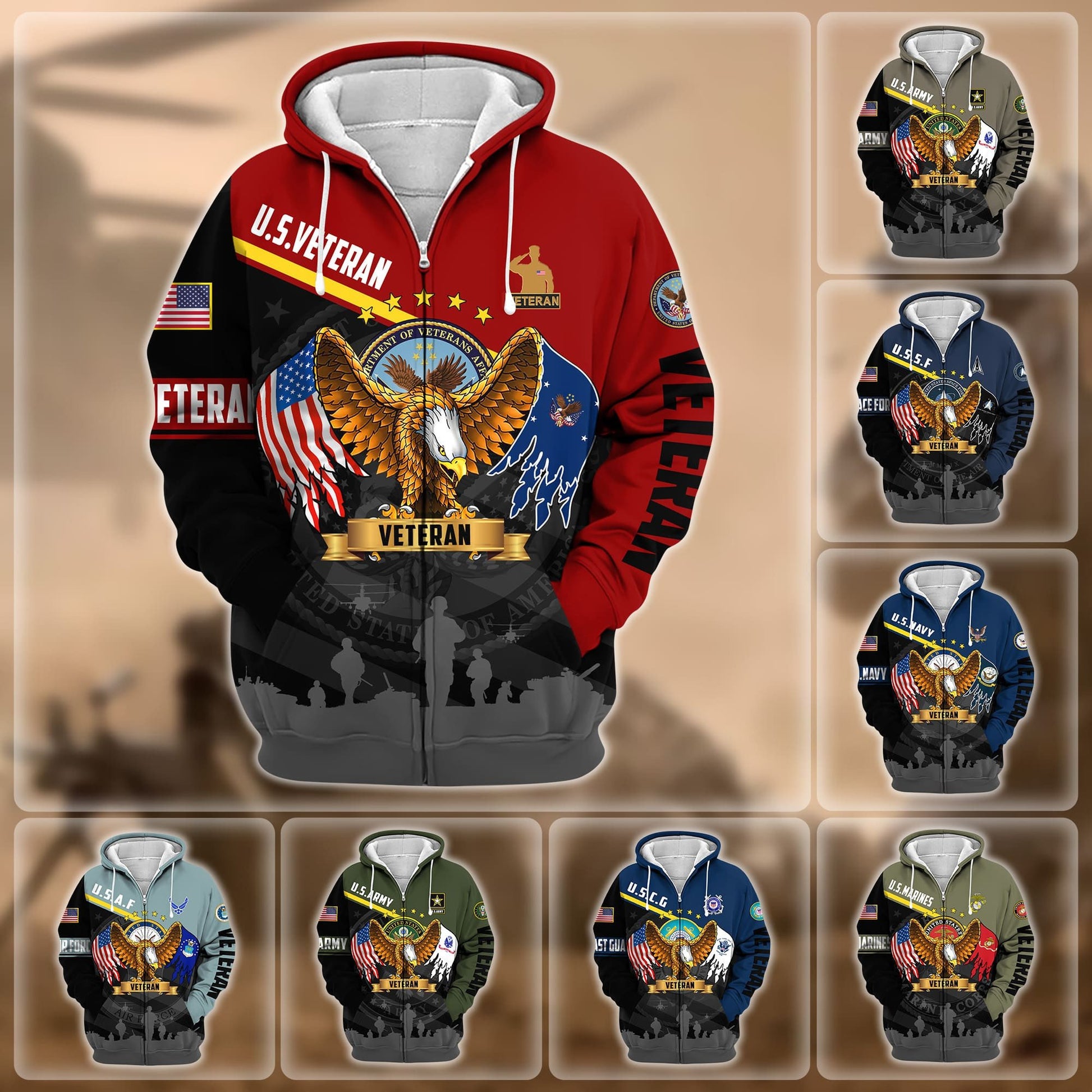 Premium Proudly Served US Veteran Zip Hoodie APVC140802