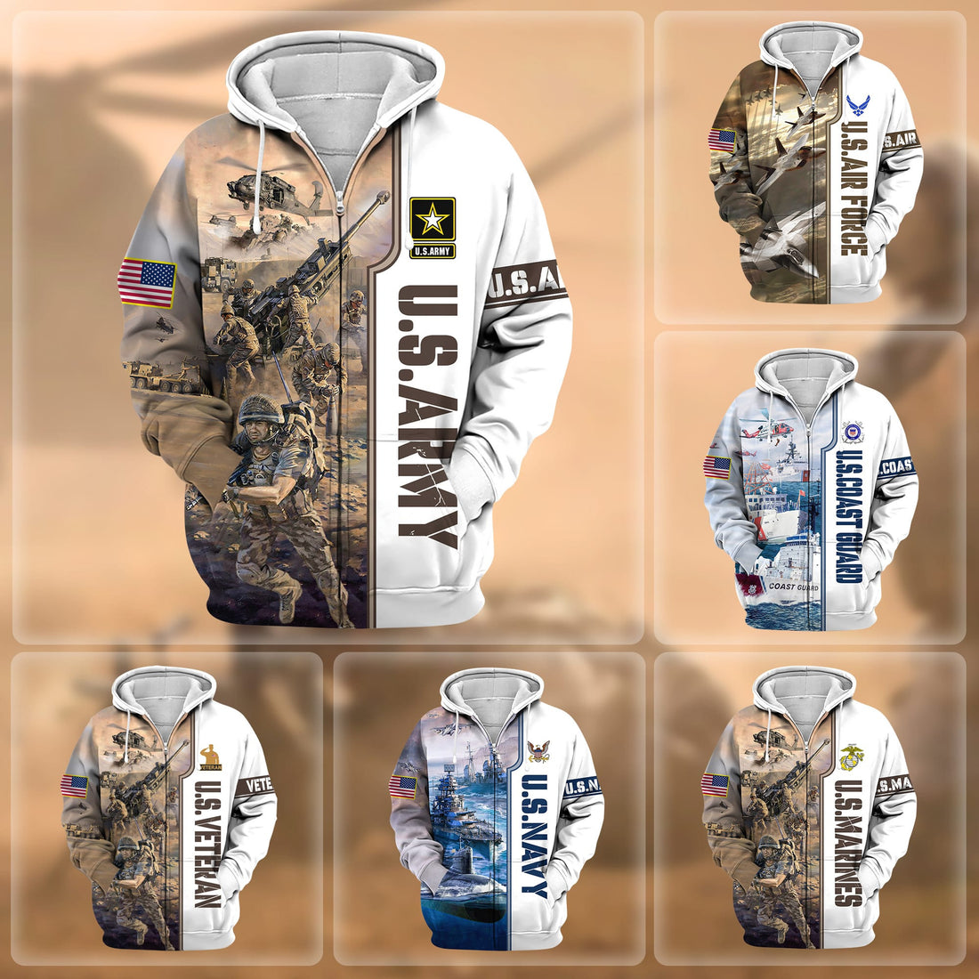 Premium Honoring All Who Served US Veteran Zip Hoodie APVC180801