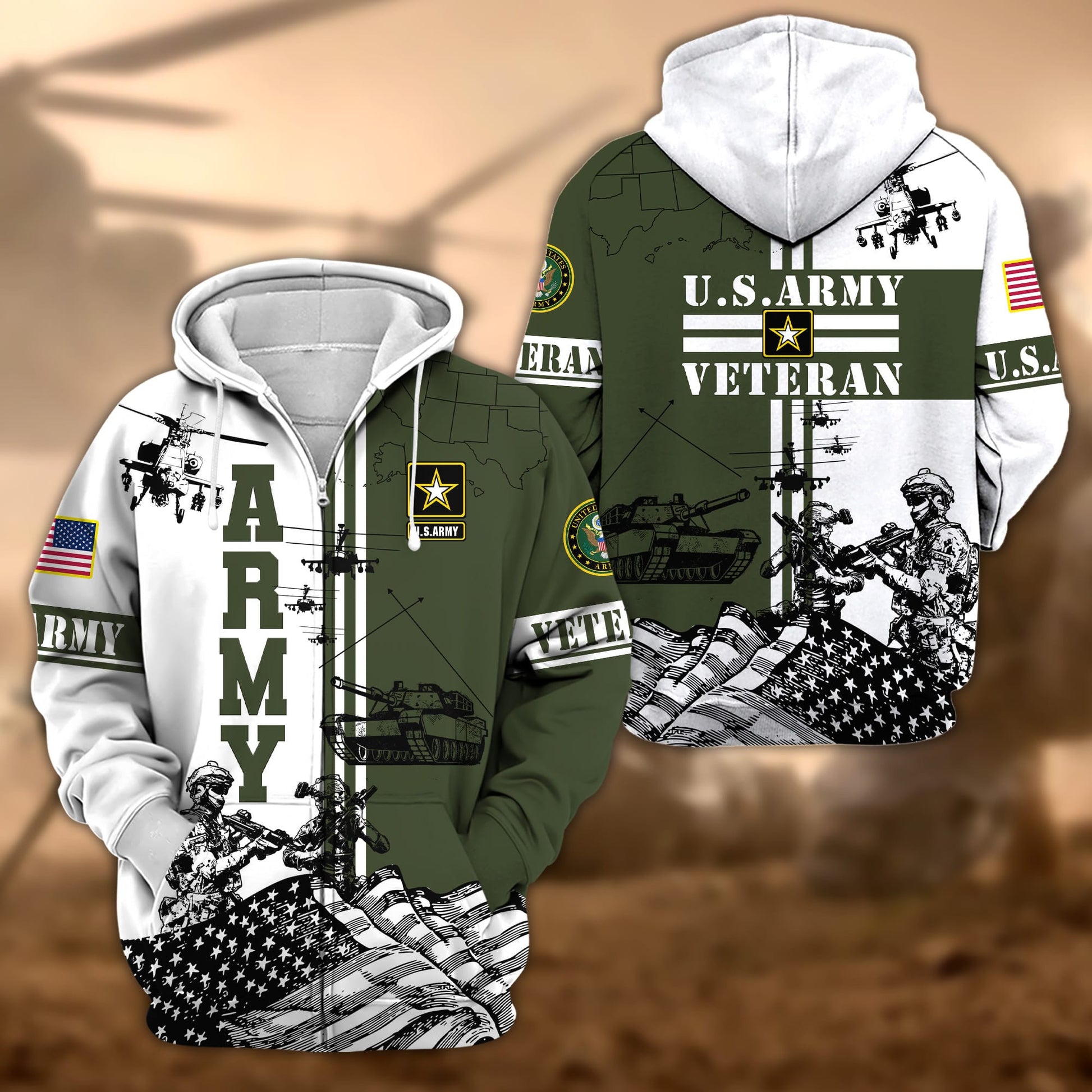 Premium Proudly Served US Veteran Zip Hoodie APVC210801