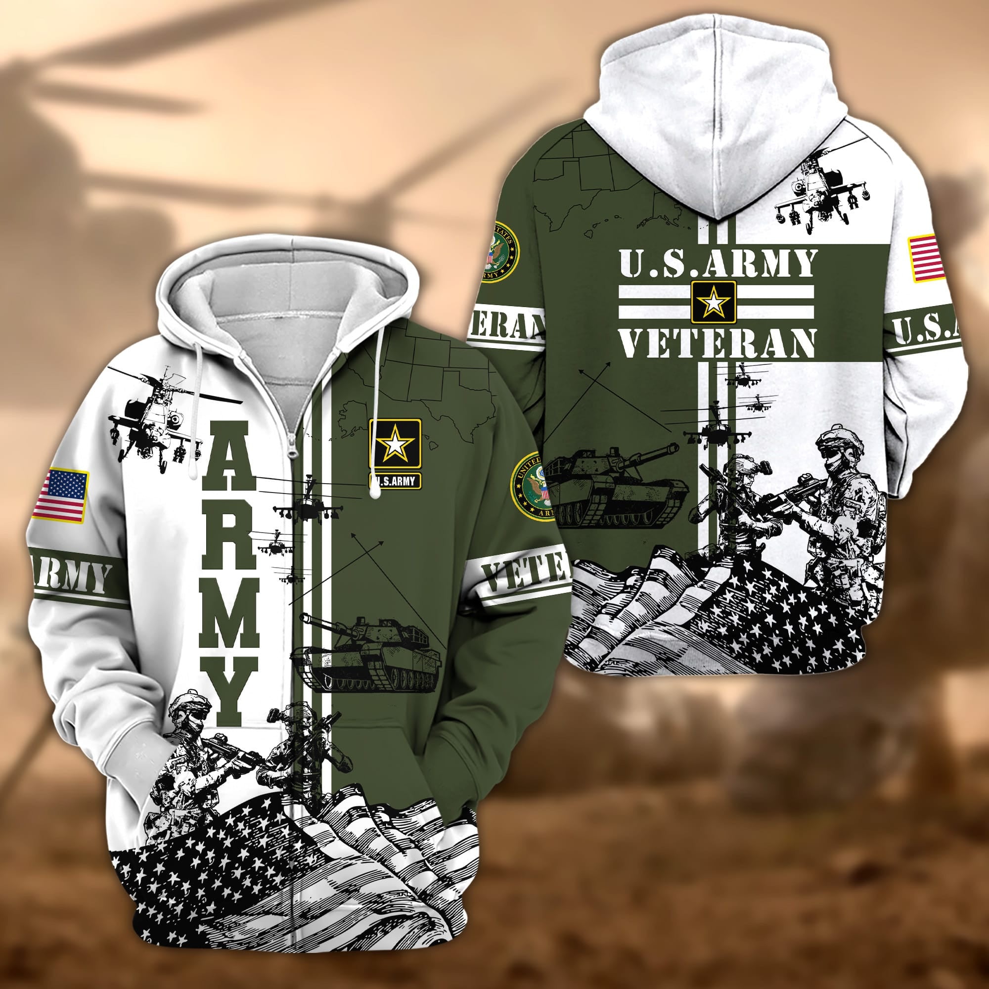 Premium Proudly Served US Veteran Zip Hoodie APVC210801