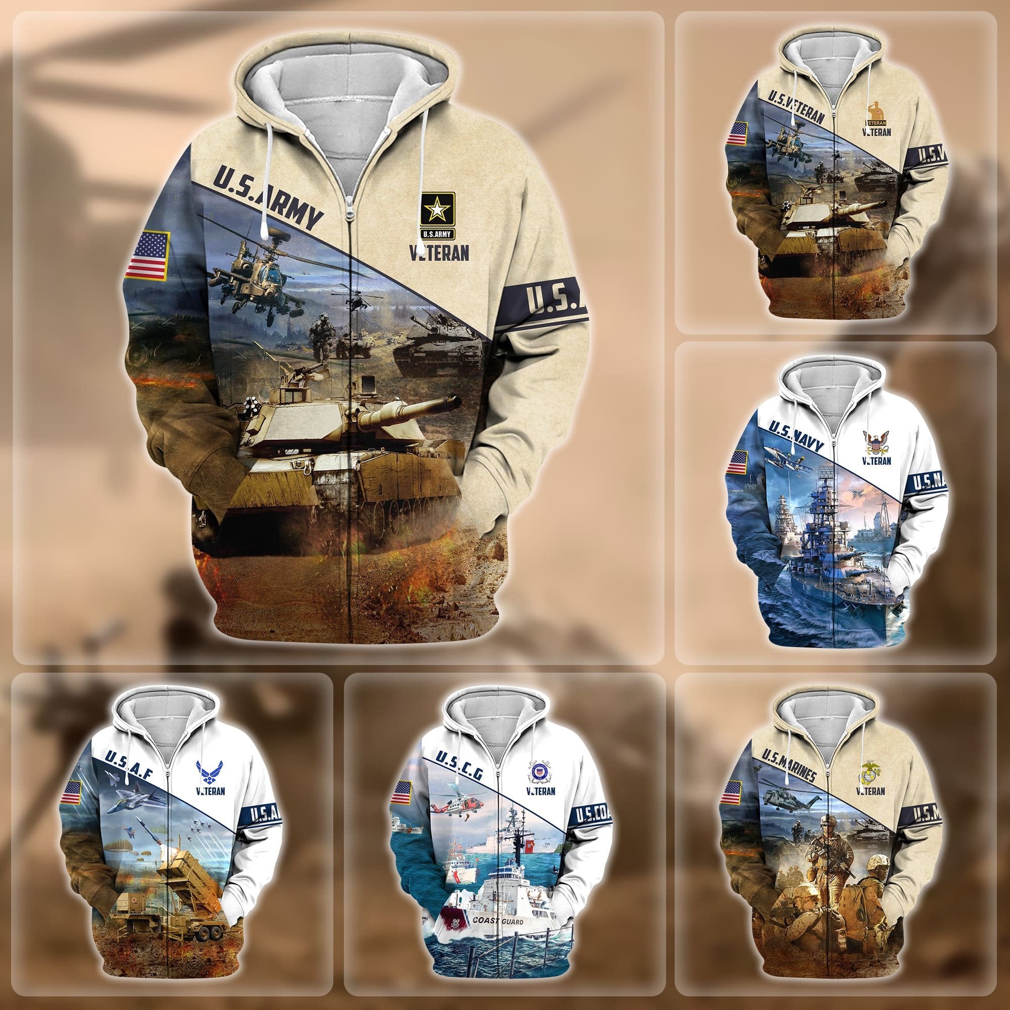 Premium Proudly Served US Veteran Zip Hoodie APVC250801