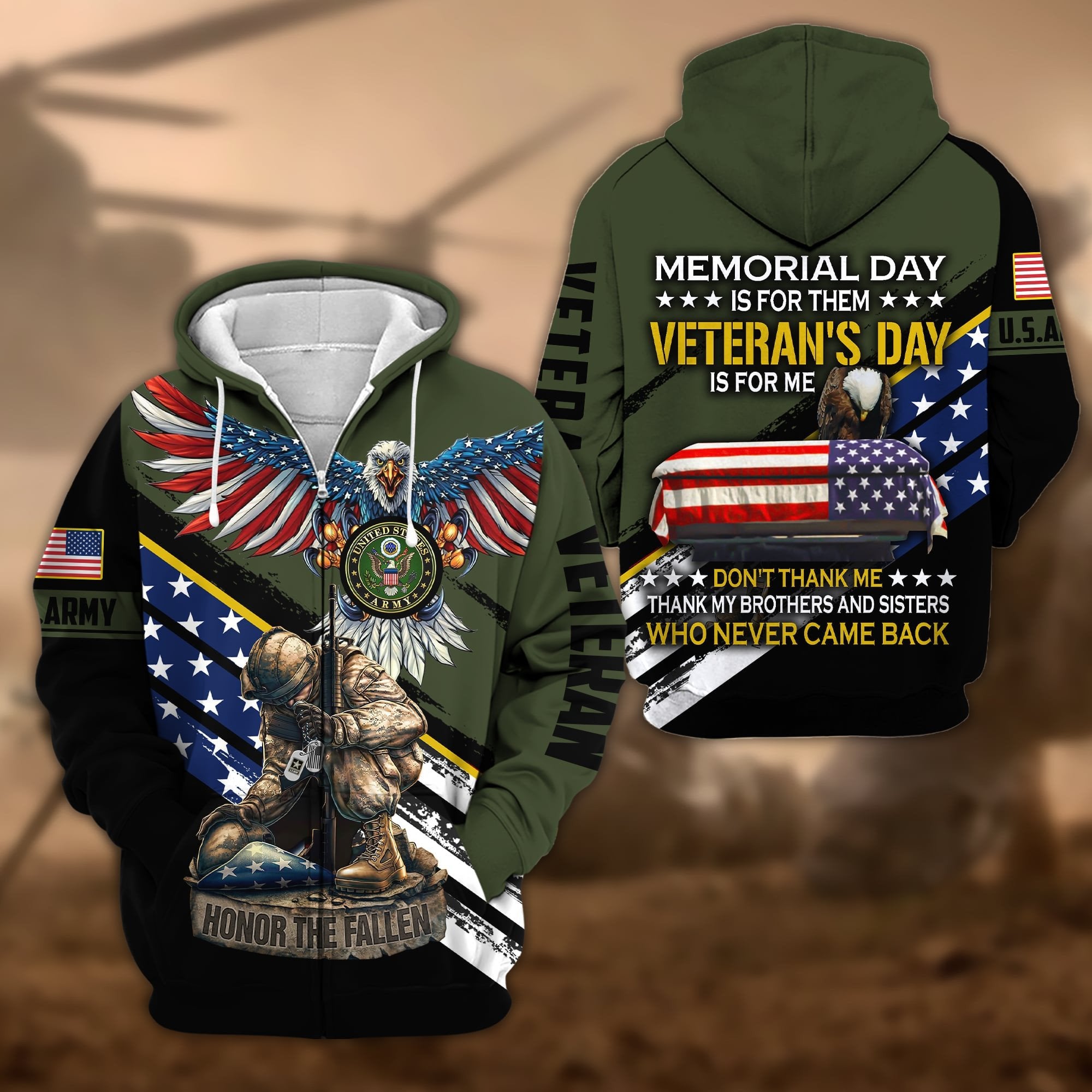 Premium Memorial Day Is For Them Veteran's Day Is For Me US Veteran Zip Hoodie APVC060901
