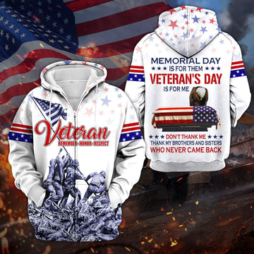 Premium Memorial Day Is For Them Veteran's Day Is For Me US Veteran Zip Hoodie APVC150803