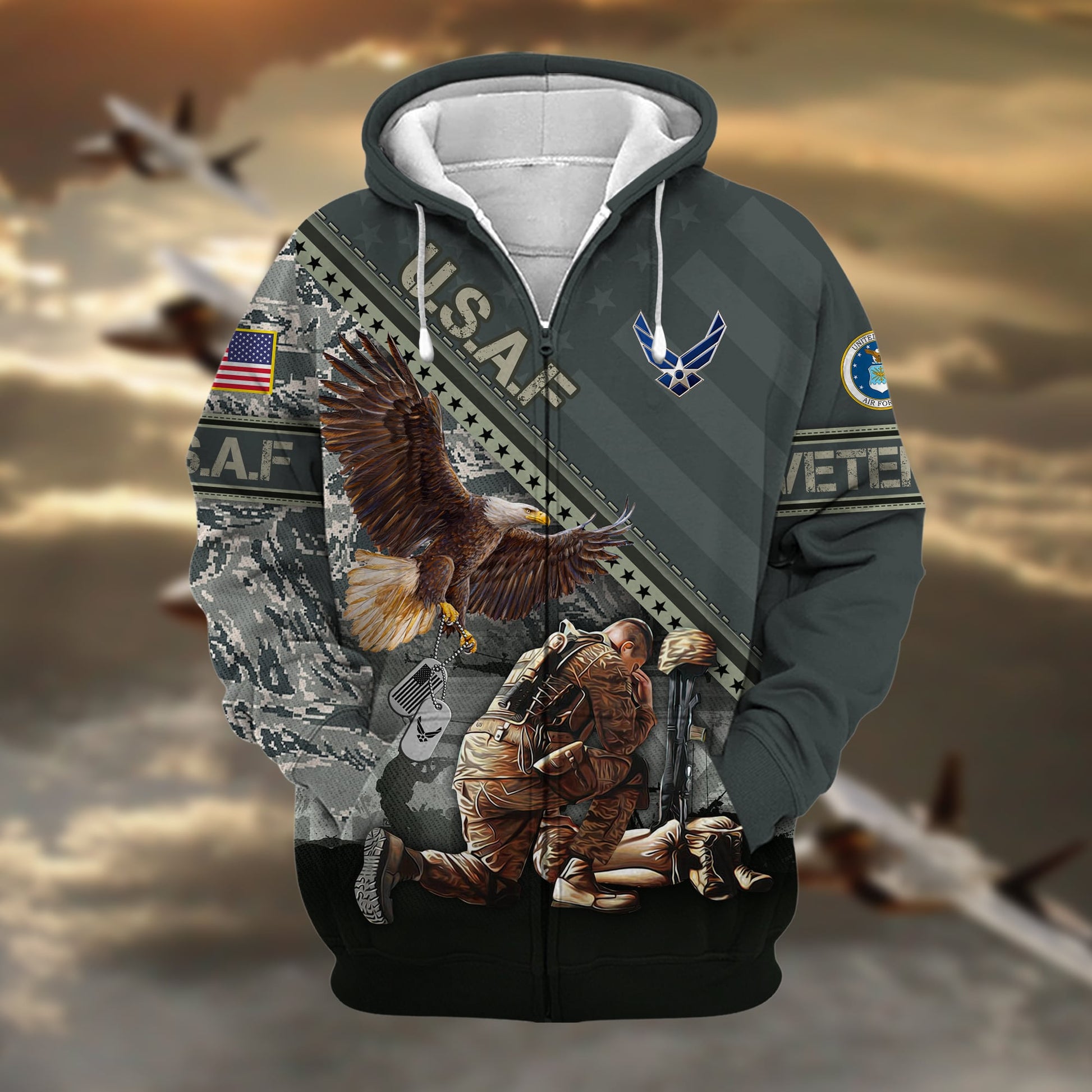 Premium Proudly Served US Veteran Zip Hoodie APVC080901