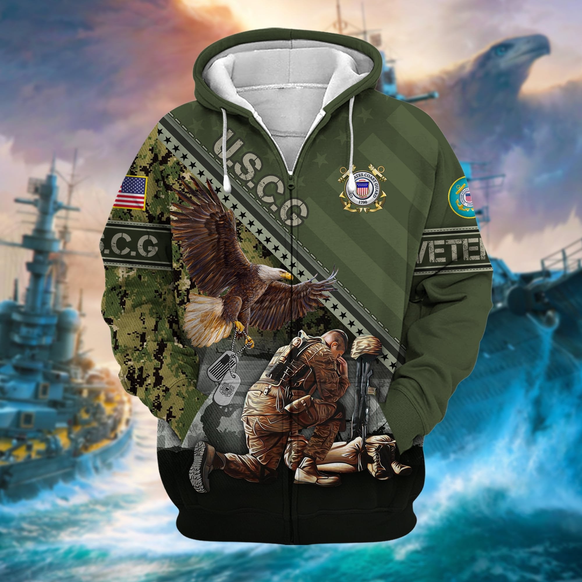 Premium Proudly Served US Veteran Zip Hoodie APVC080901