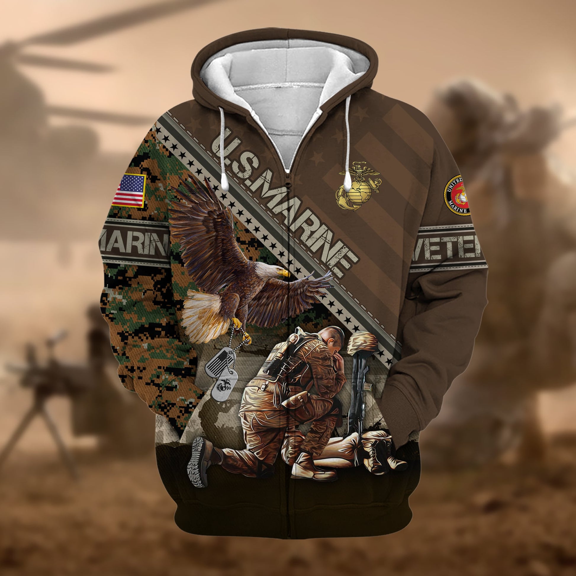 Premium Proudly Served US Veteran Zip Hoodie APVC080901