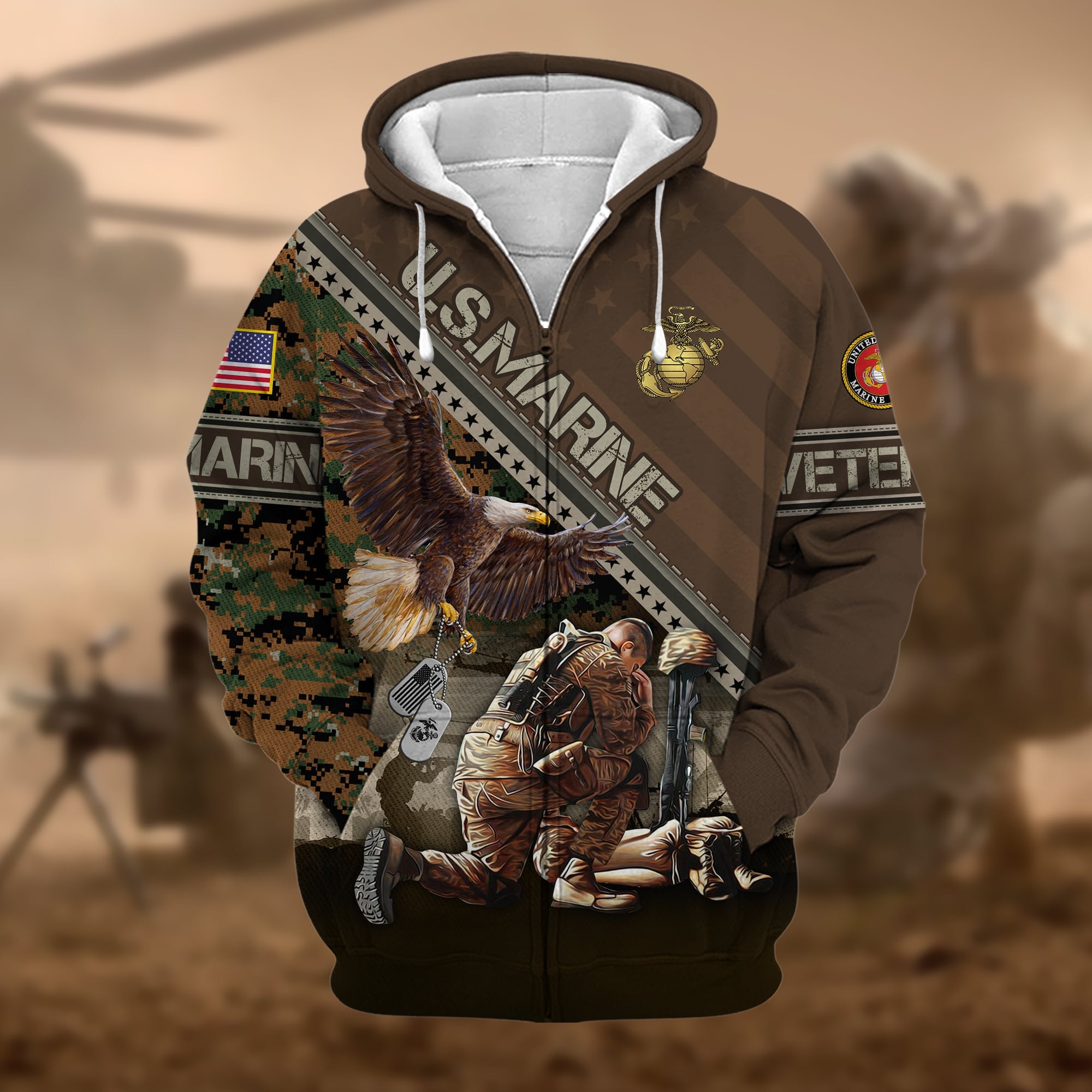 Premium Proudly Served US Veteran Zip Hoodie APVC080901