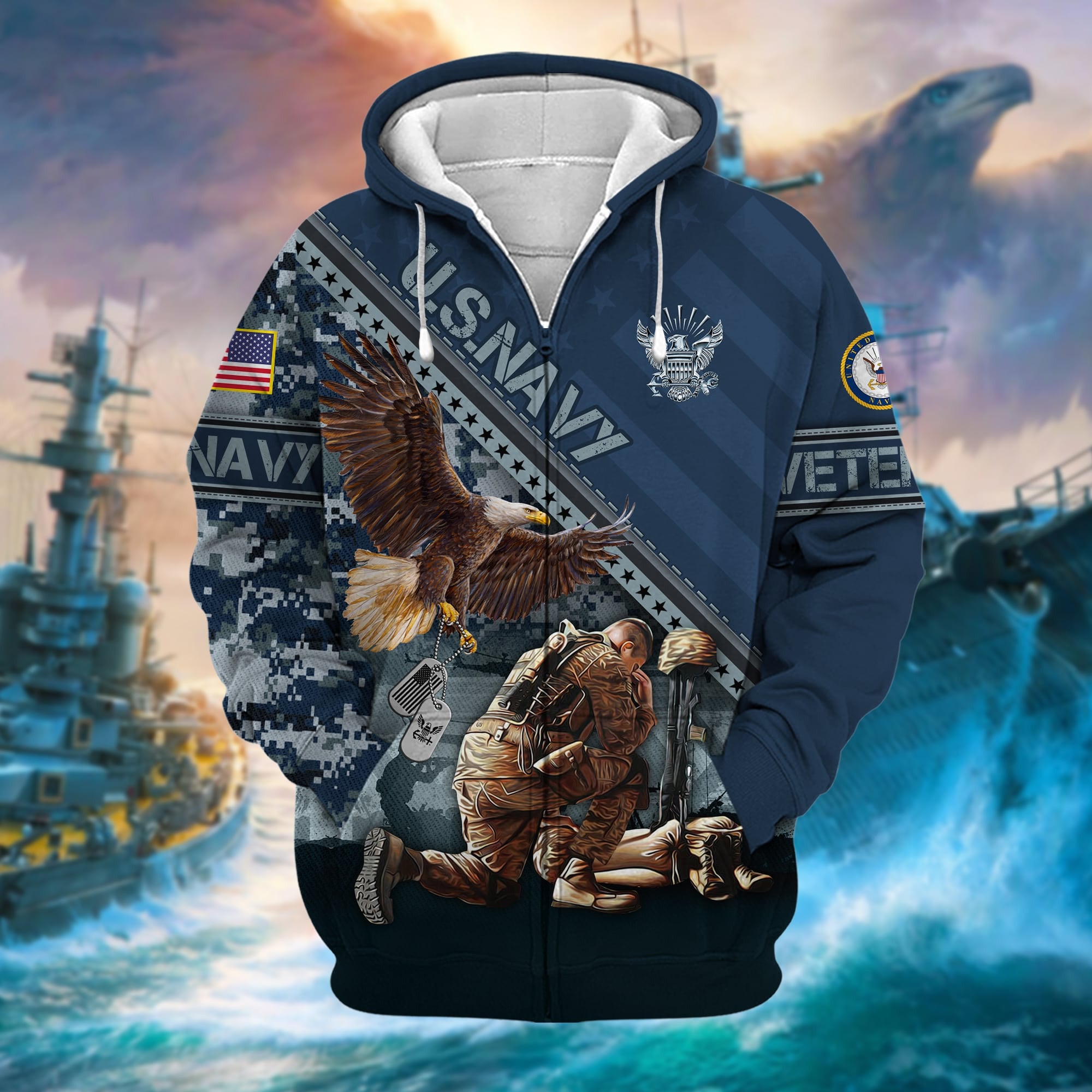 Premium Proudly Served US Veteran Zip Hoodie APVC080901