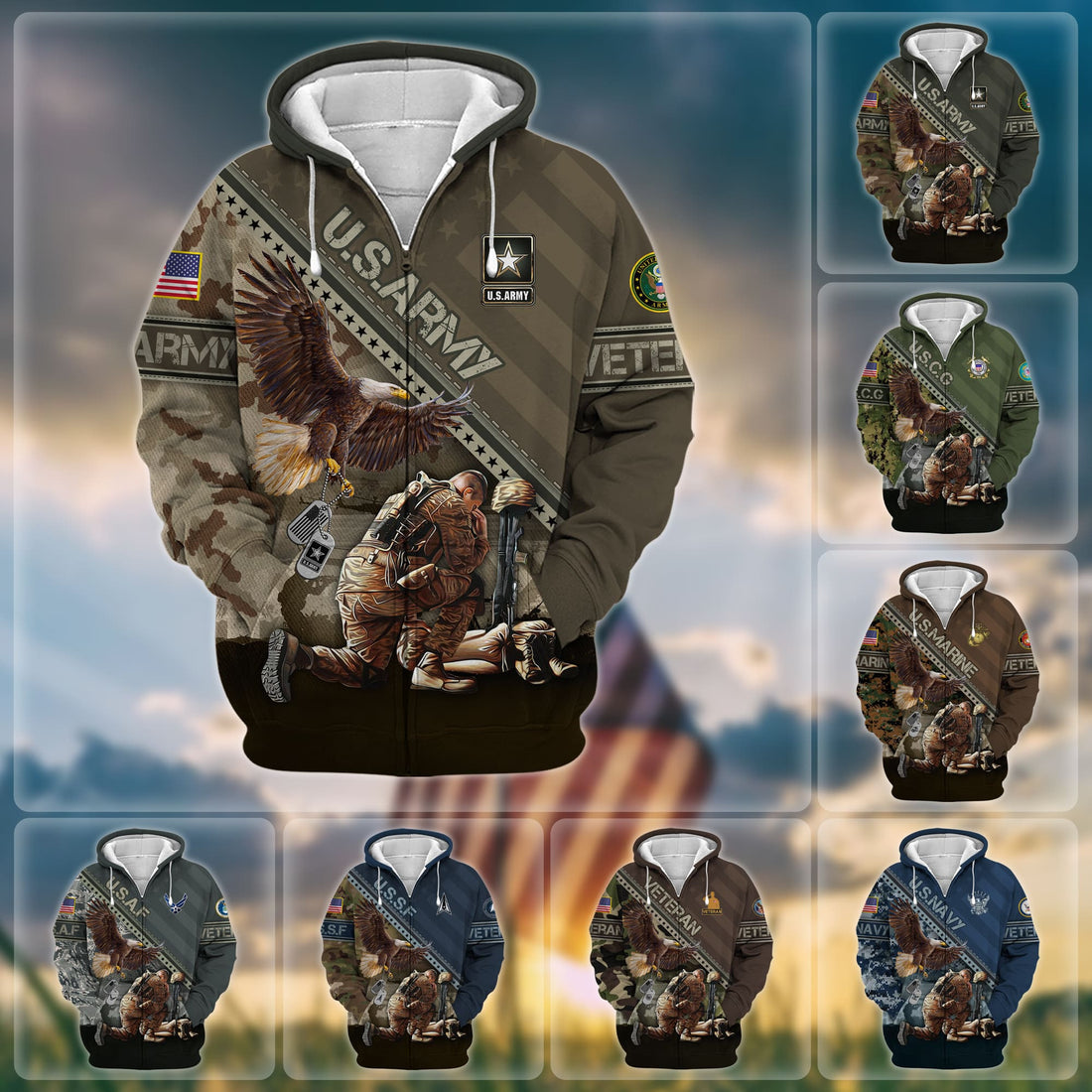 Premium Proudly Served US Veteran Zip Hoodie APVC080901