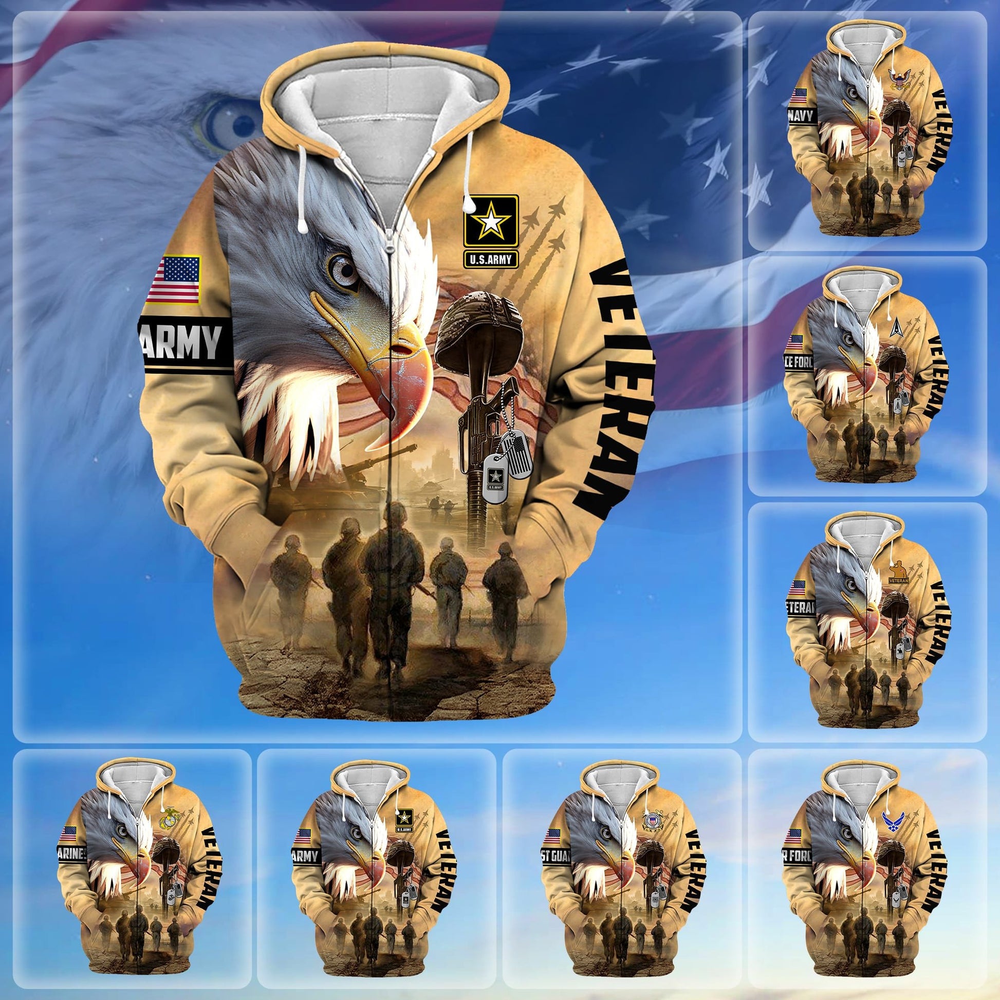 Premium Honoring All Who Served US Veteran Zip Hoodie APVC080902
