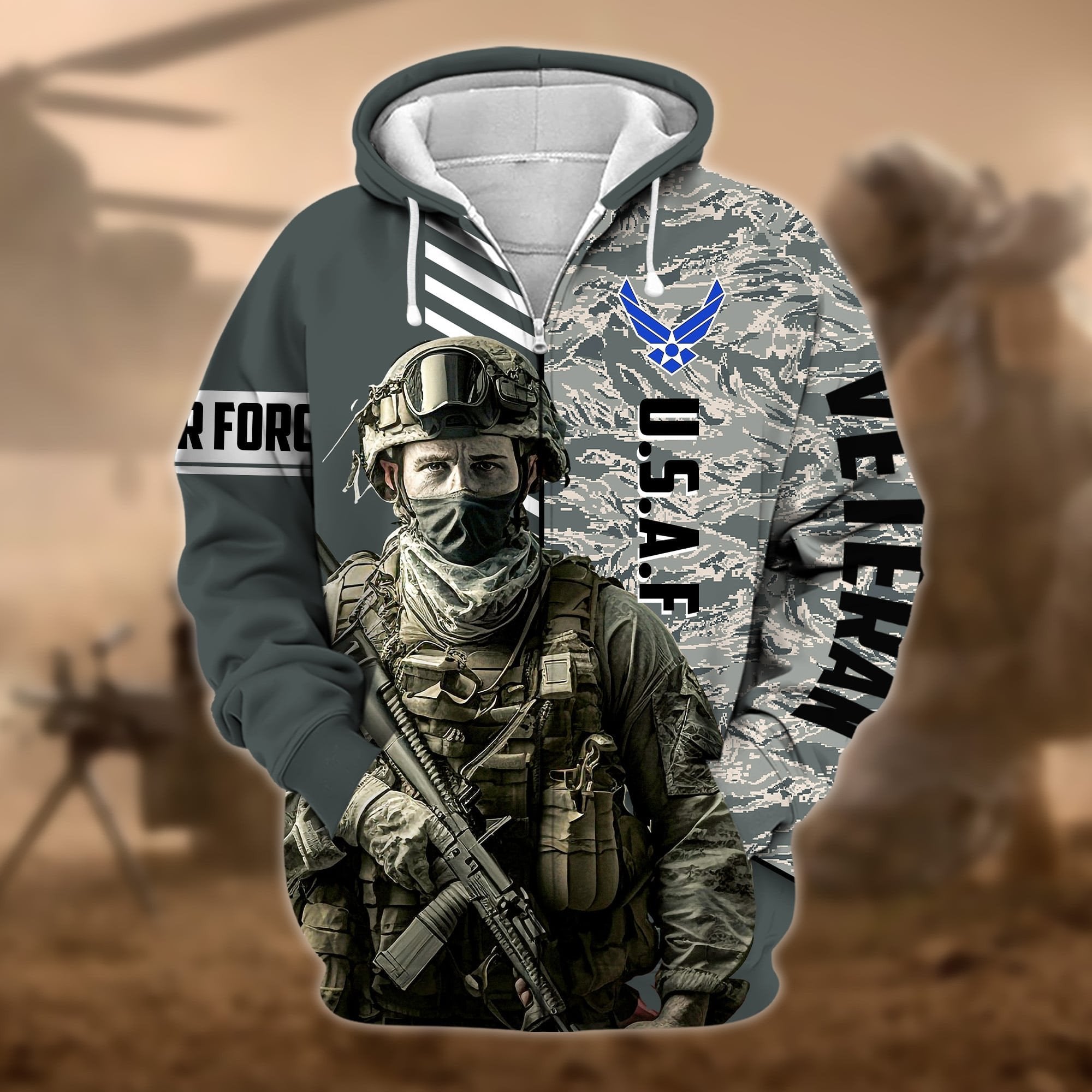 Premium Camo Soldiers US Veteran Zip Hoodie APVC110901