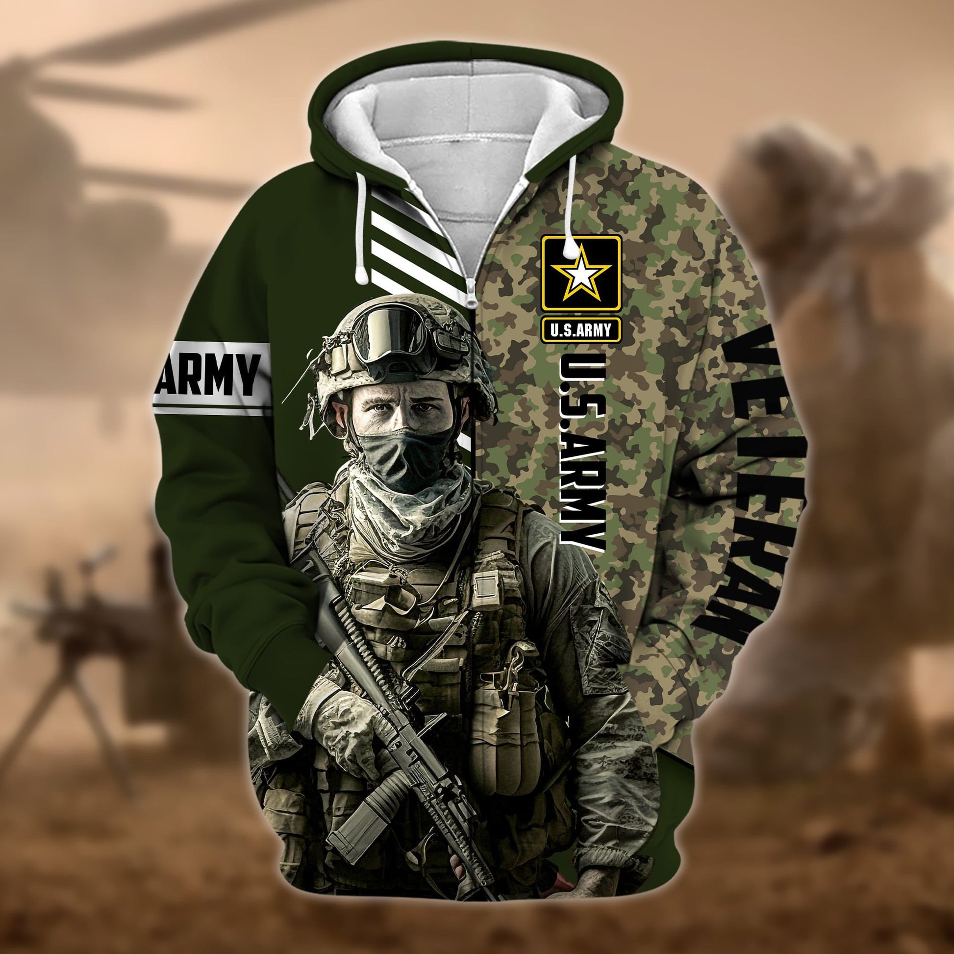 Premium Camo Soldiers US Veteran Zip Hoodie APVC110901