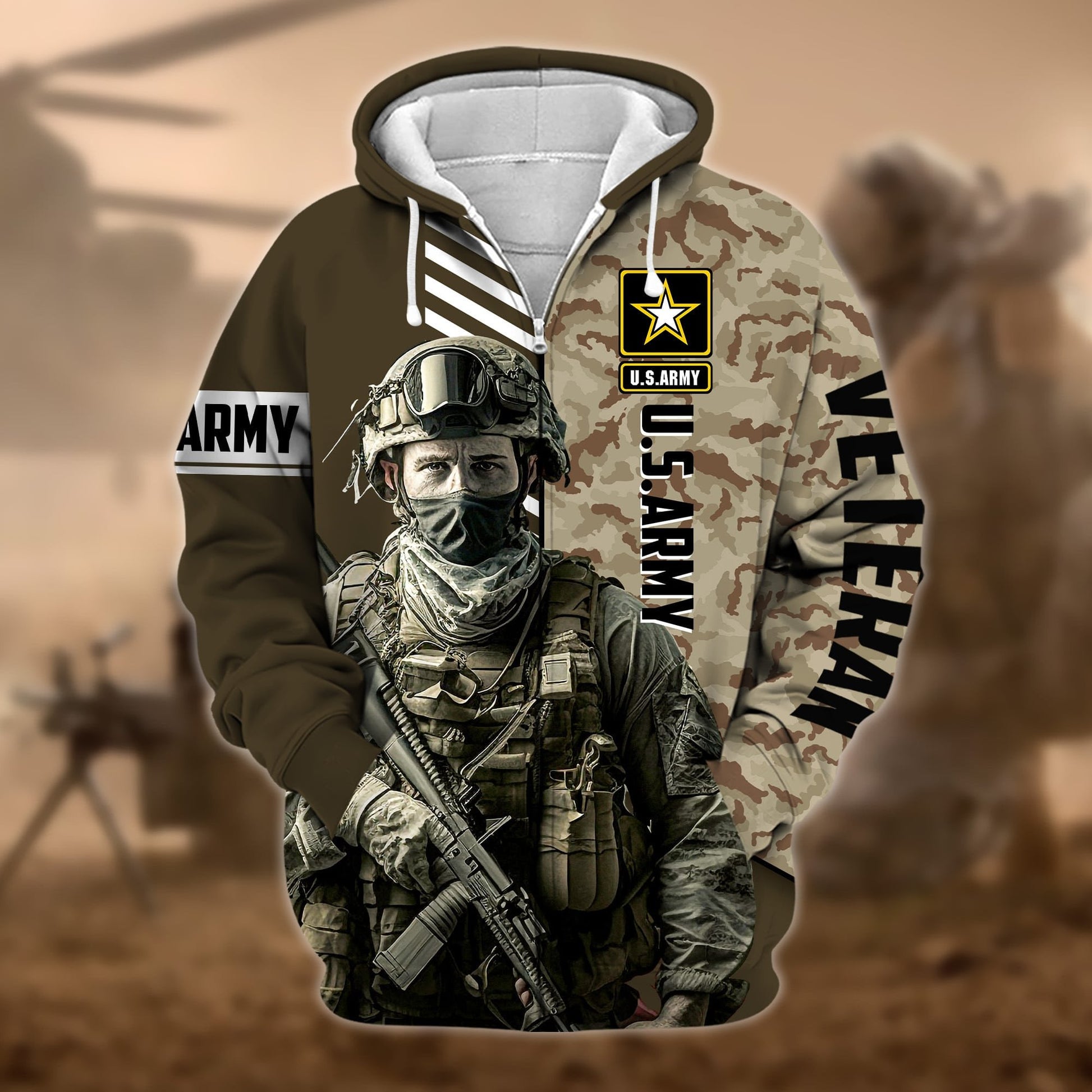 Premium Camo Soldiers US Veteran Zip Hoodie APVC110901
