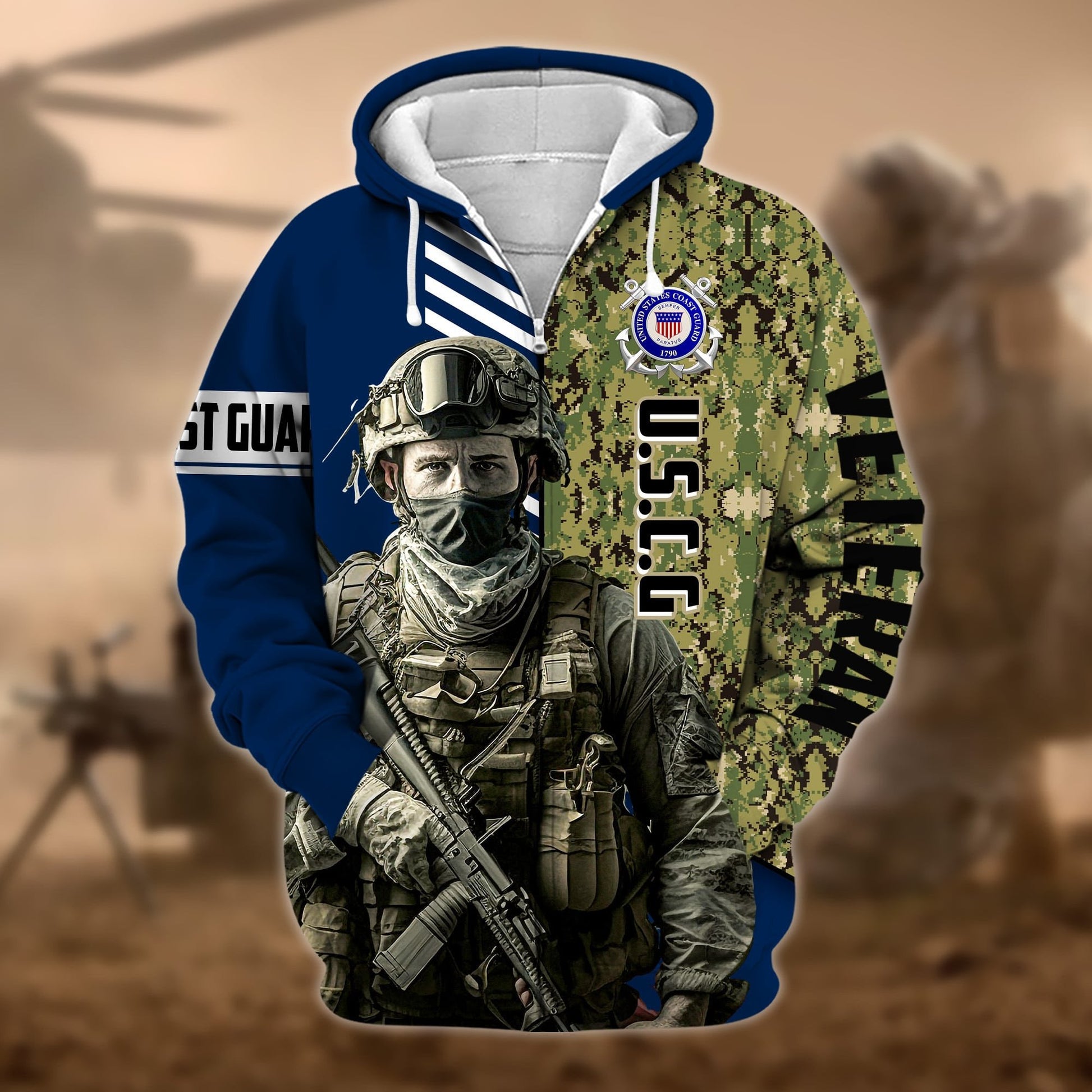 Premium Camo Soldiers US Veteran Zip Hoodie APVC110901