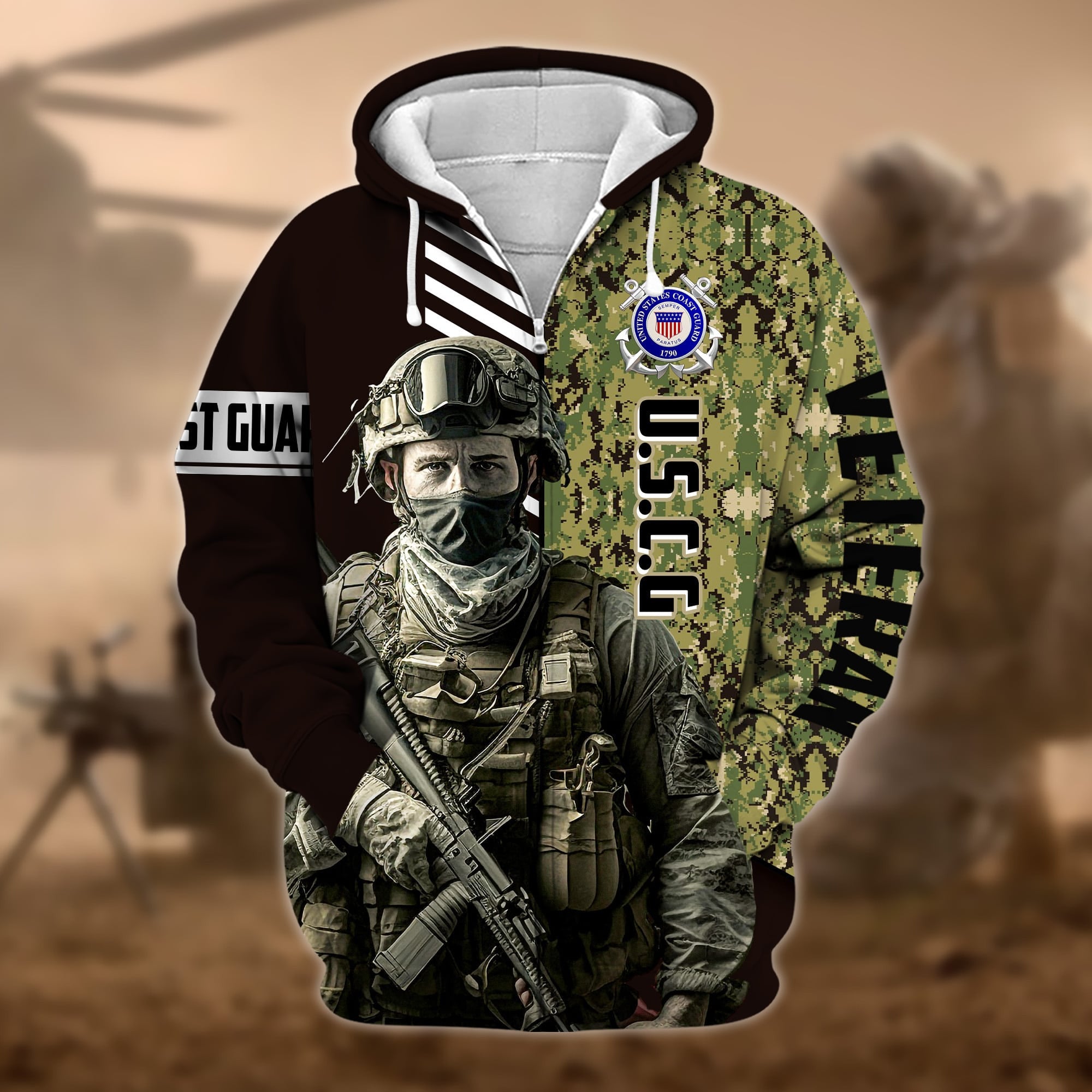 Premium Camo Soldiers US Veteran Zip Hoodie APVC110901