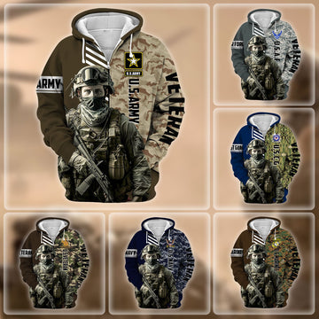 Premium Camo Soldiers US Veteran Zip Hoodie APVC110901