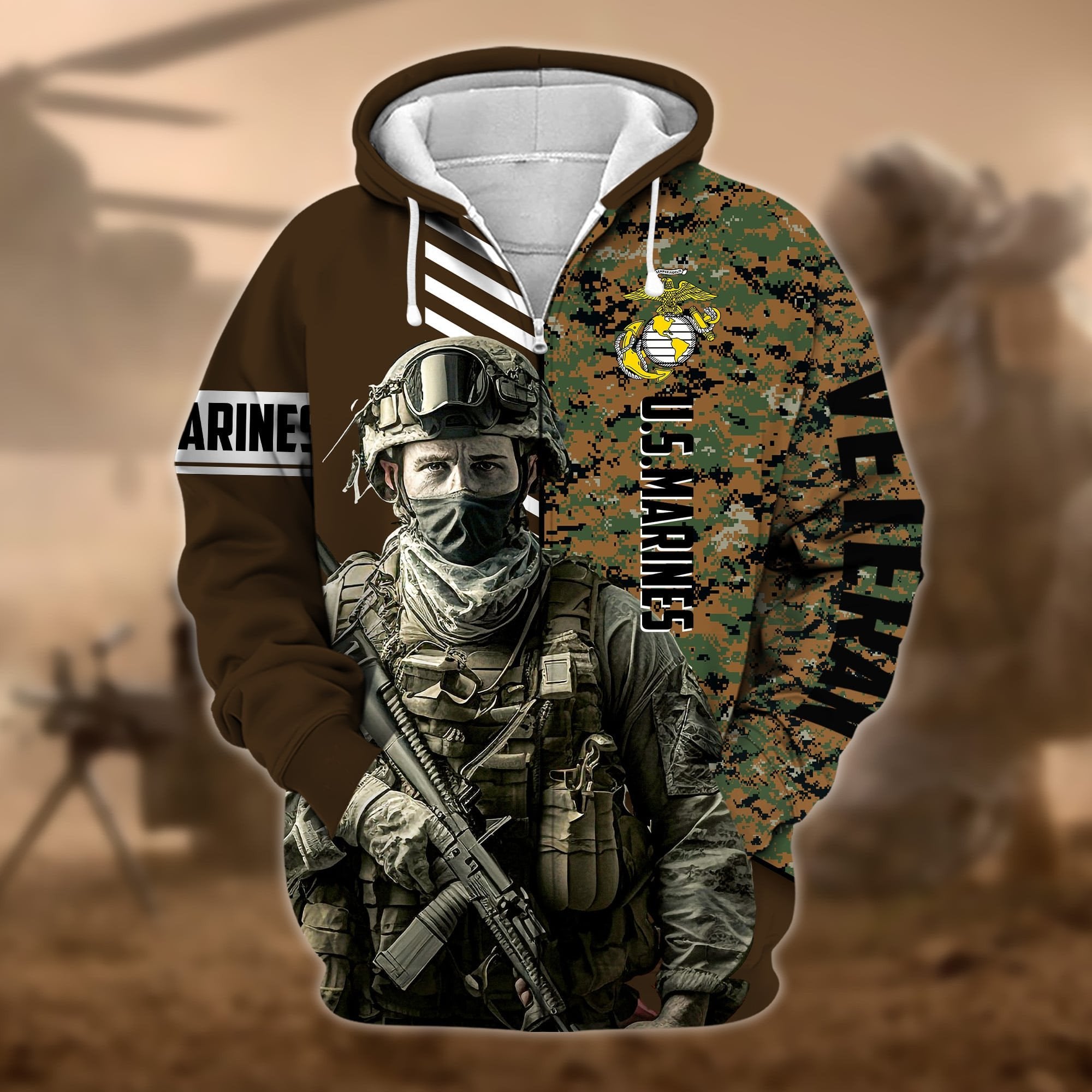 Premium Camo Soldiers US Veteran Zip Hoodie APVC110901
