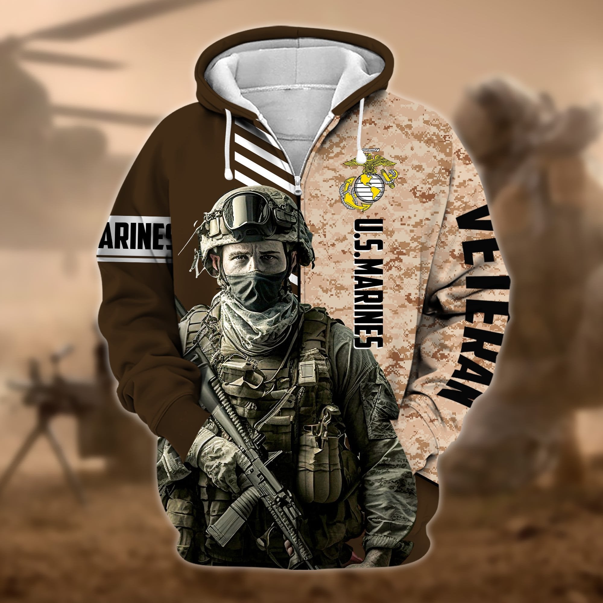 Premium Camo Soldiers US Veteran Zip Hoodie APVC110901