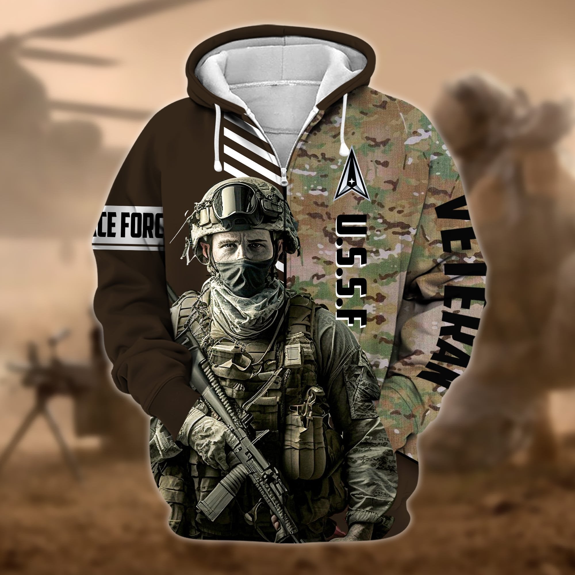 Premium Camo Soldiers US Veteran Zip Hoodie APVC110901