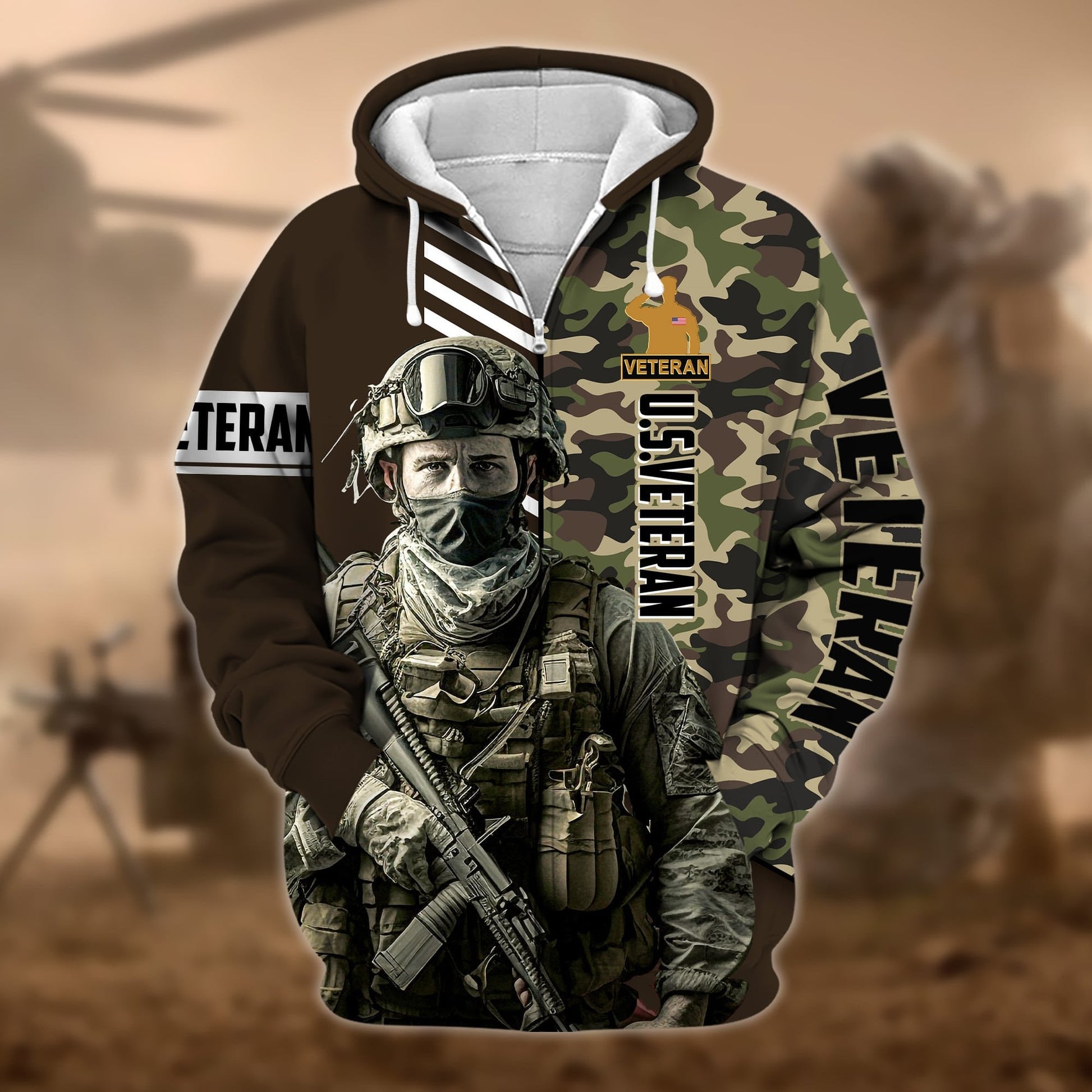 Premium Camo Soldiers US Veteran Zip Hoodie APVC110901