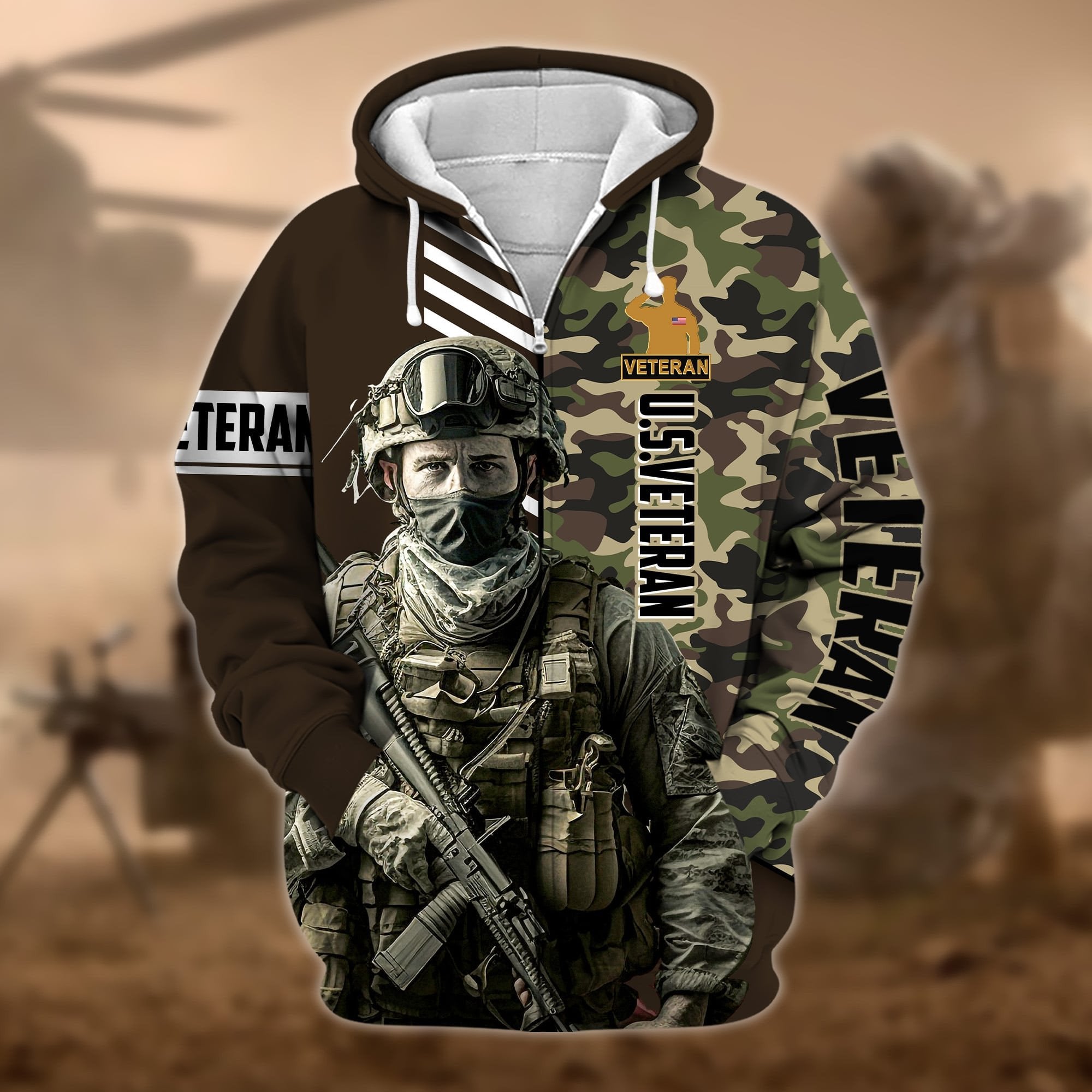 Premium Camo Soldiers US Veteran Zip Hoodie APVC110901