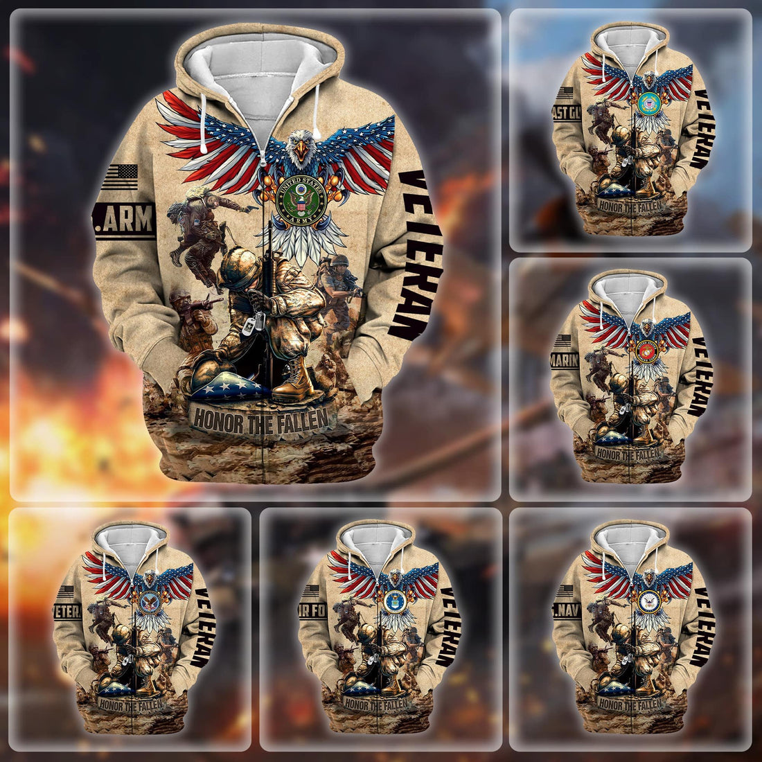 Premium Honoring All Who Served US Veteran Zip Hoodie APVC130905