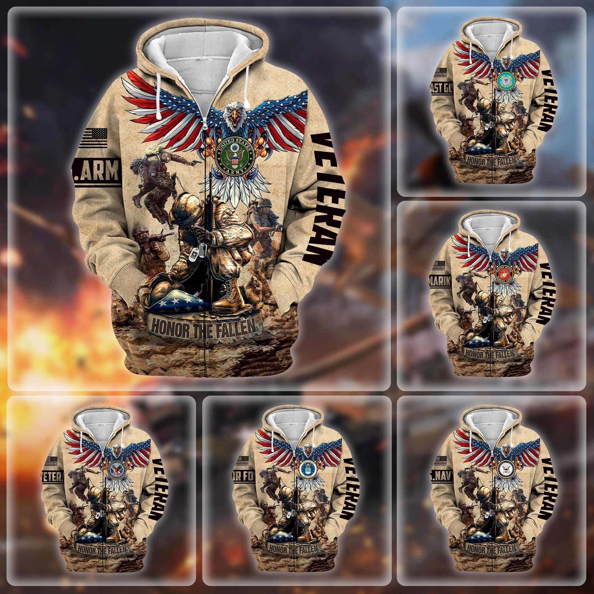 Premium Honoring All Who Served US Veteran Zip Hoodie APVC130905