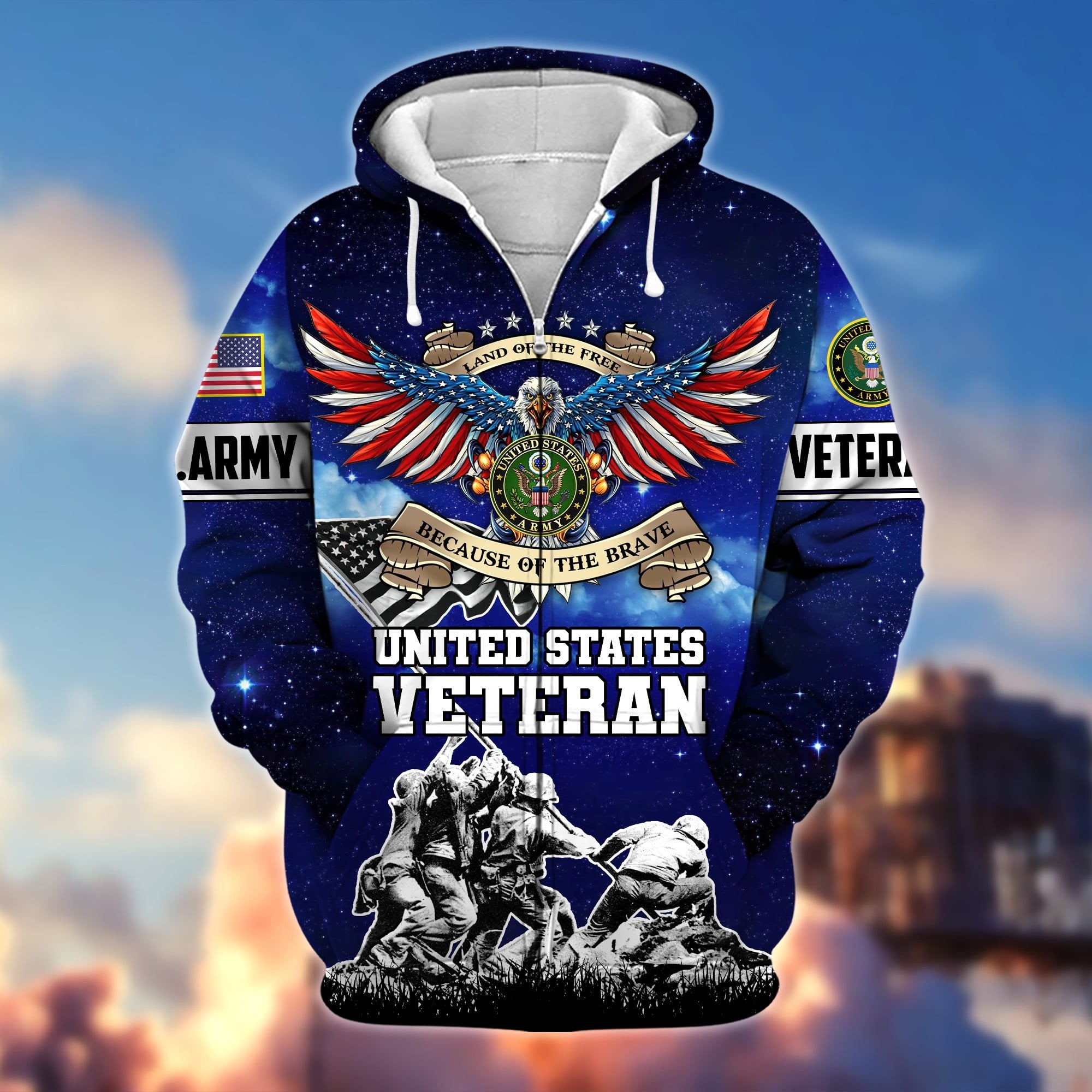 Premium Land Of The Free Because Of The Brave US Veteran Zip Hoodie APVC190902