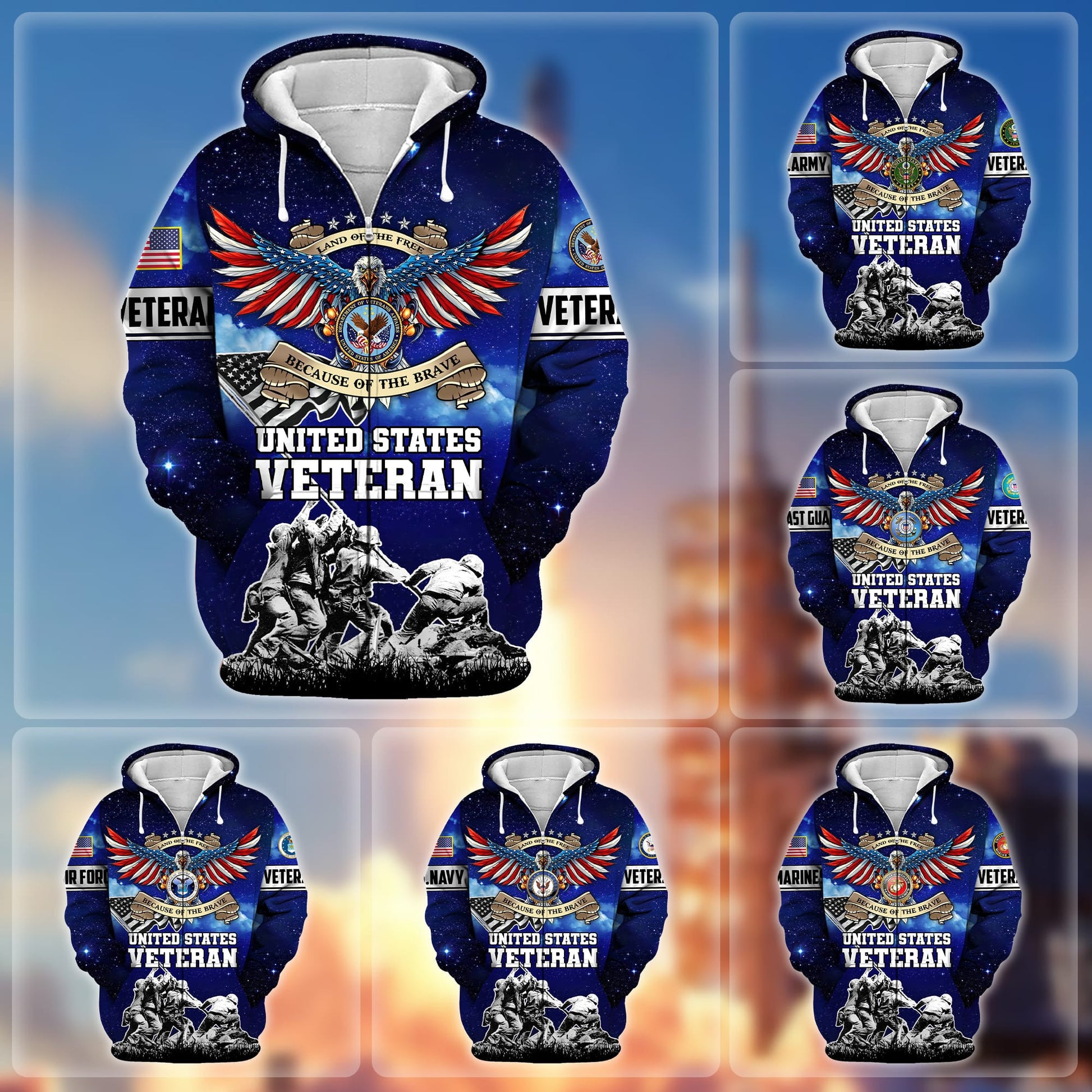 Premium Land Of The Free Because Of The Brave US Veteran Zip Hoodie APVC190902