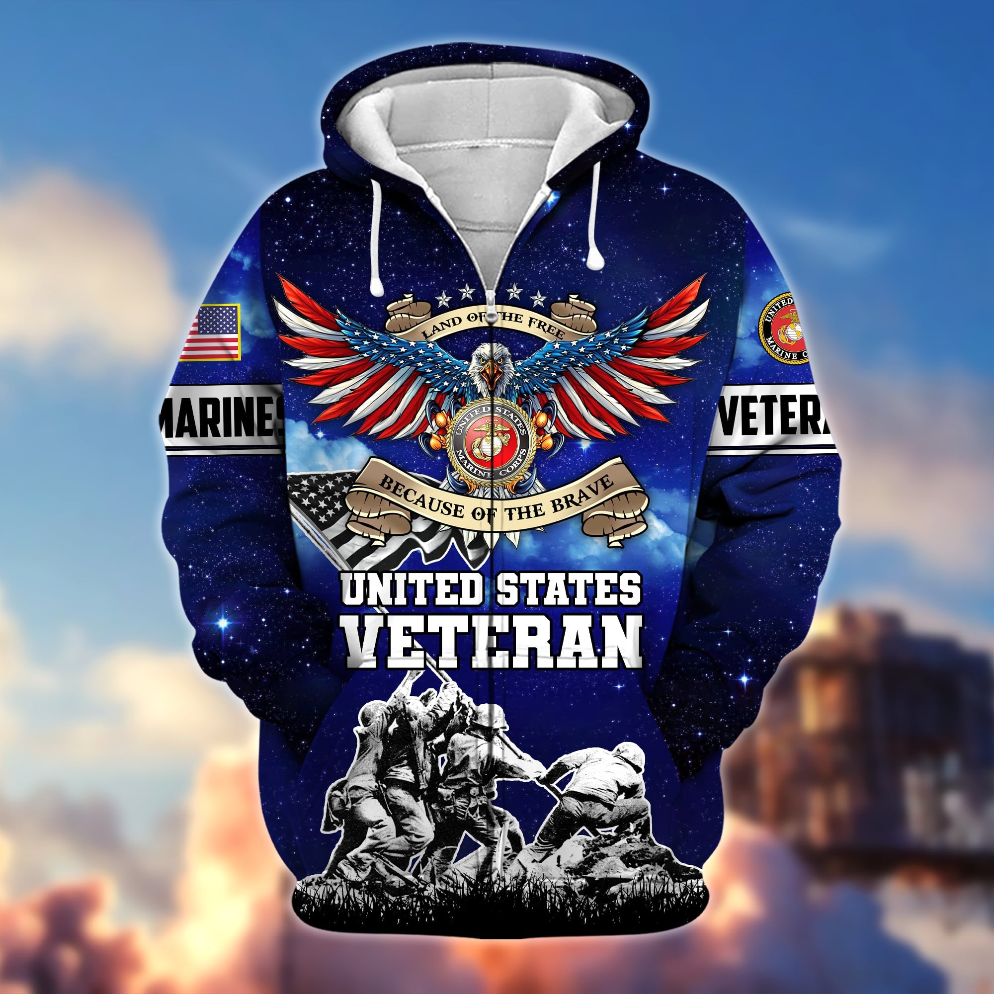 Premium Land Of The Free Because Of The Brave US Veteran Zip Hoodie APVC190902