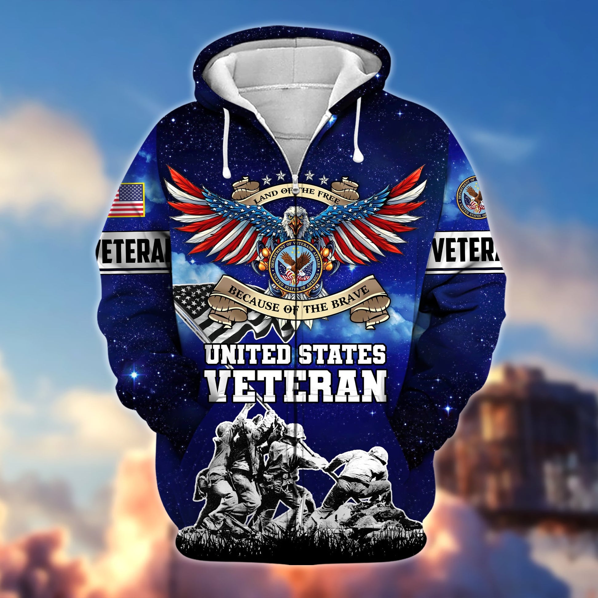Premium Land Of The Free Because Of The Brave US Veteran Zip Hoodie APVC190902