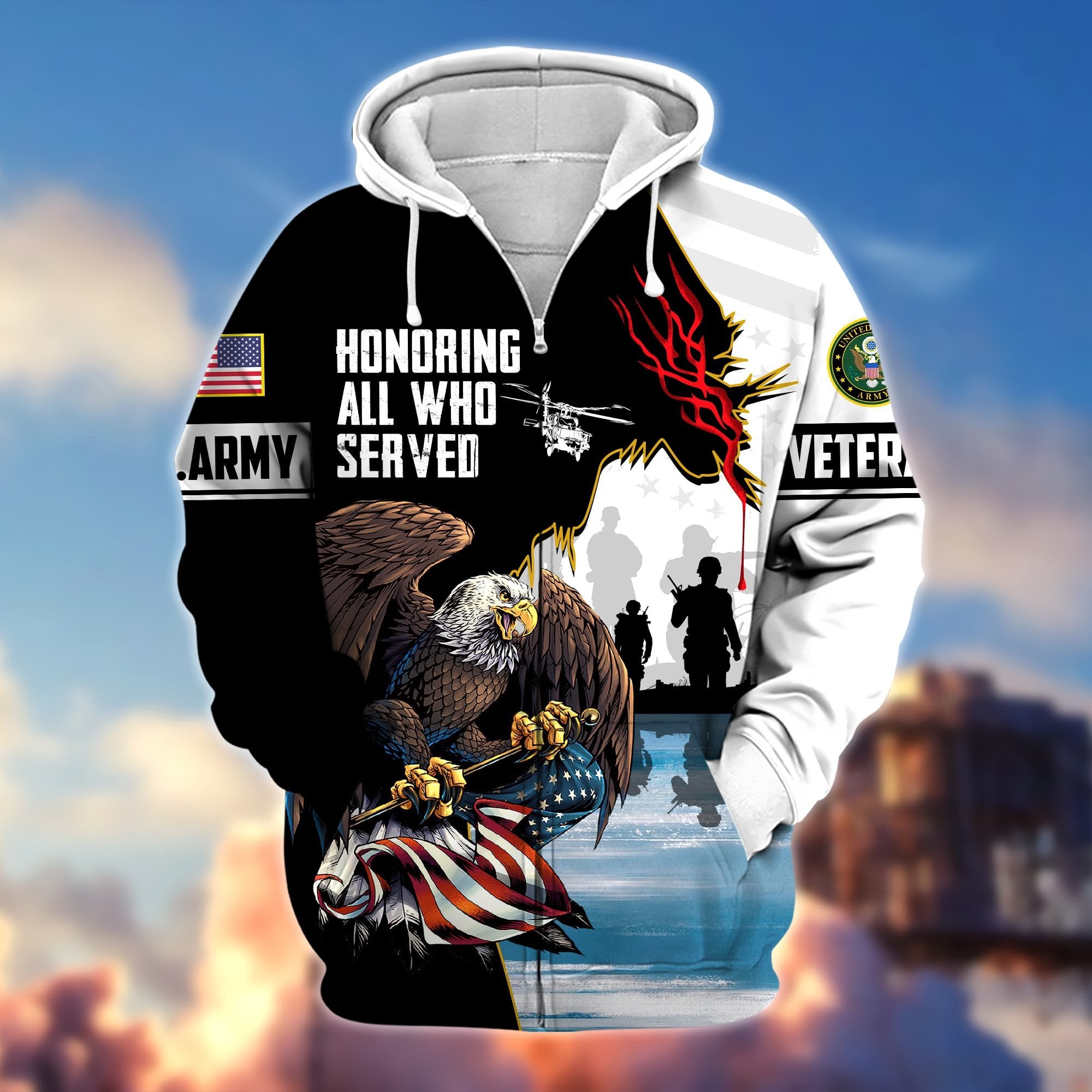 Premium Honoring All Who Served US Veteran Zip Hoodie APVC190903